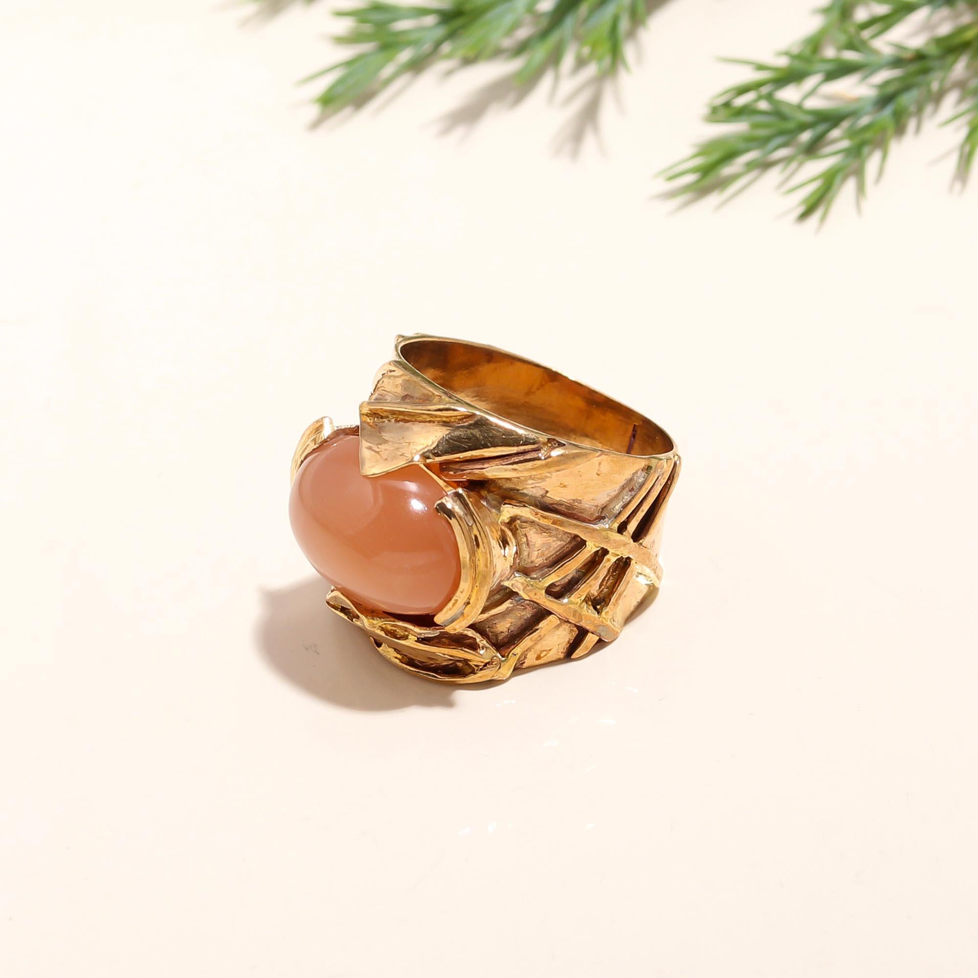 925 Silver Peach Moonstone Ring