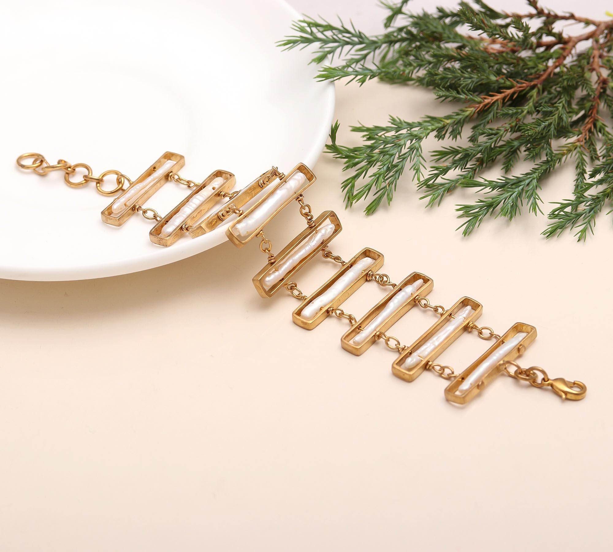 925 Silver Baroque Pearl Link Bracelet