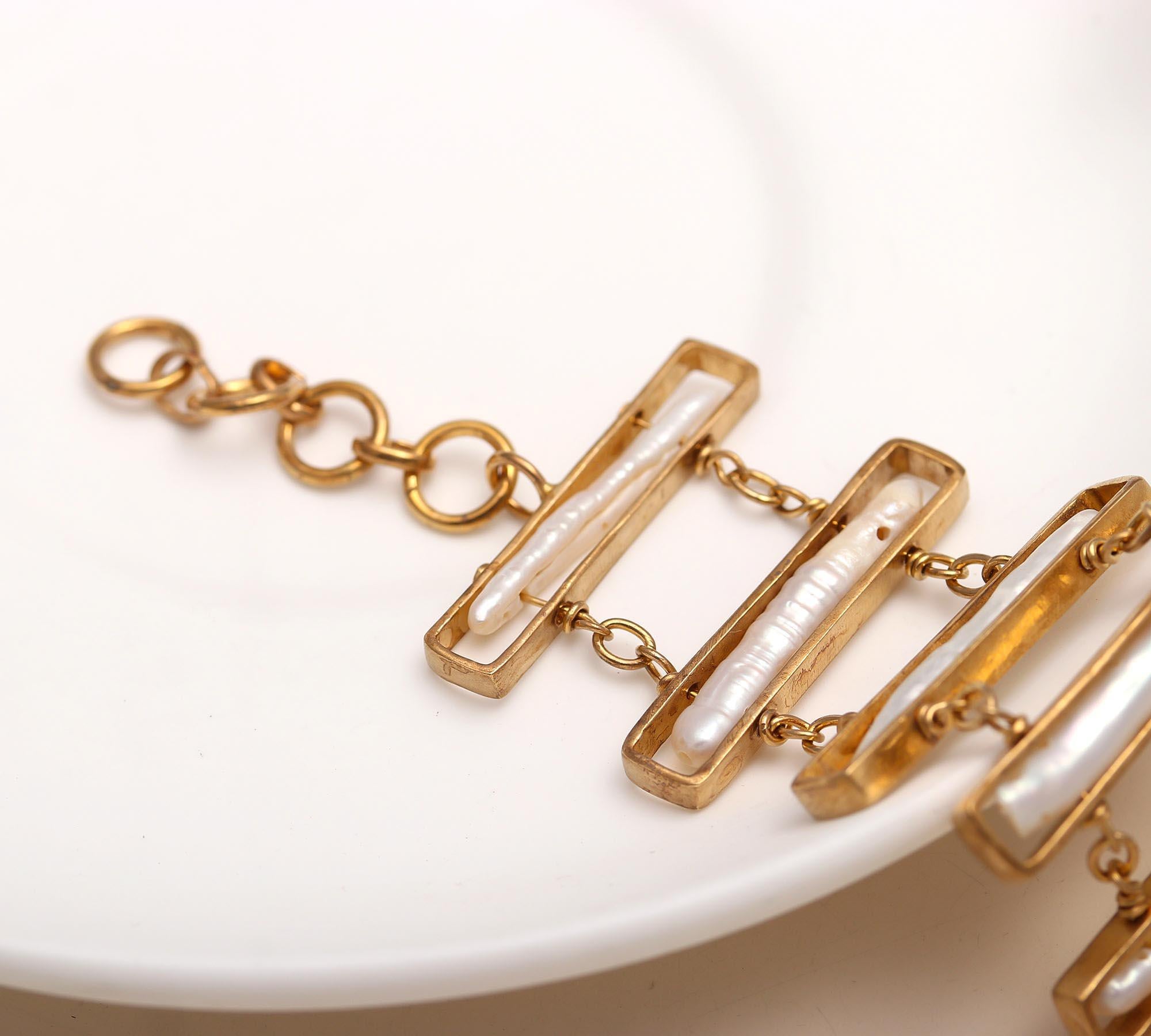 925 Silver Baroque Pearl Link Bracelet