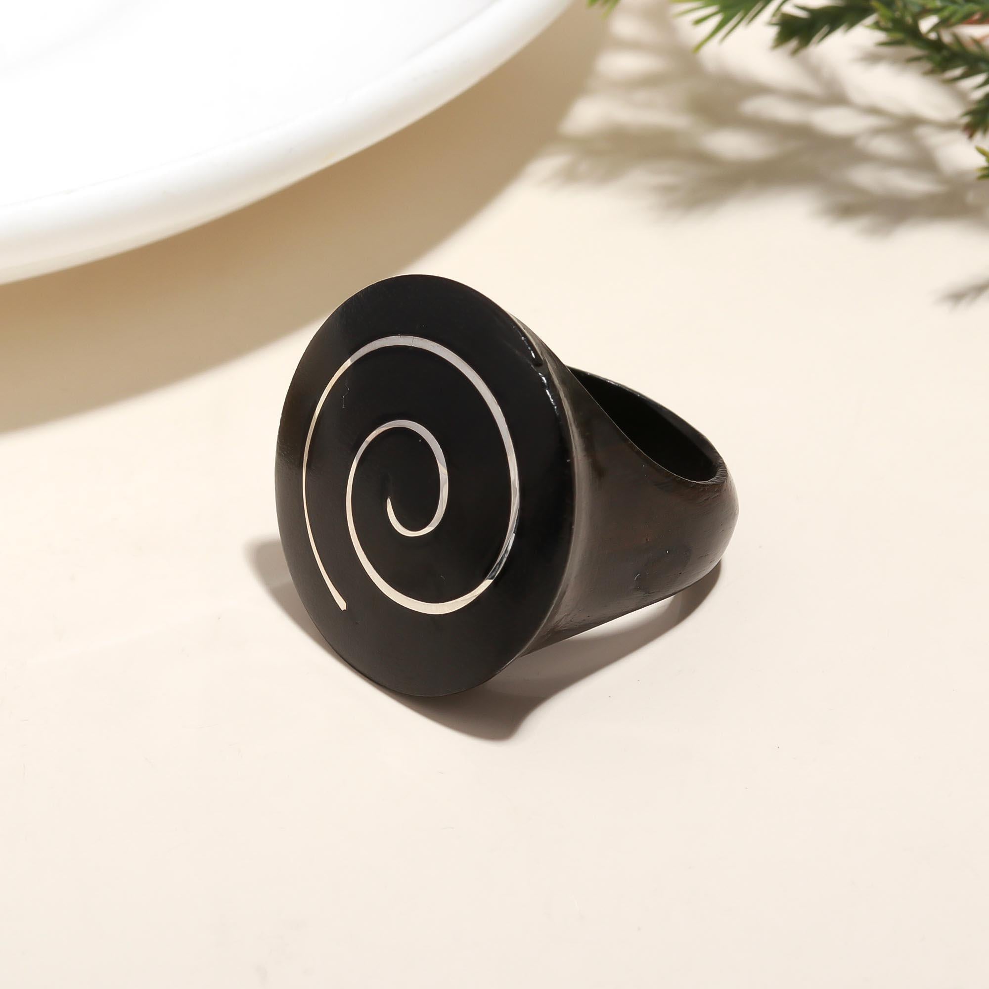 925 Silver Black Spiral Ring
