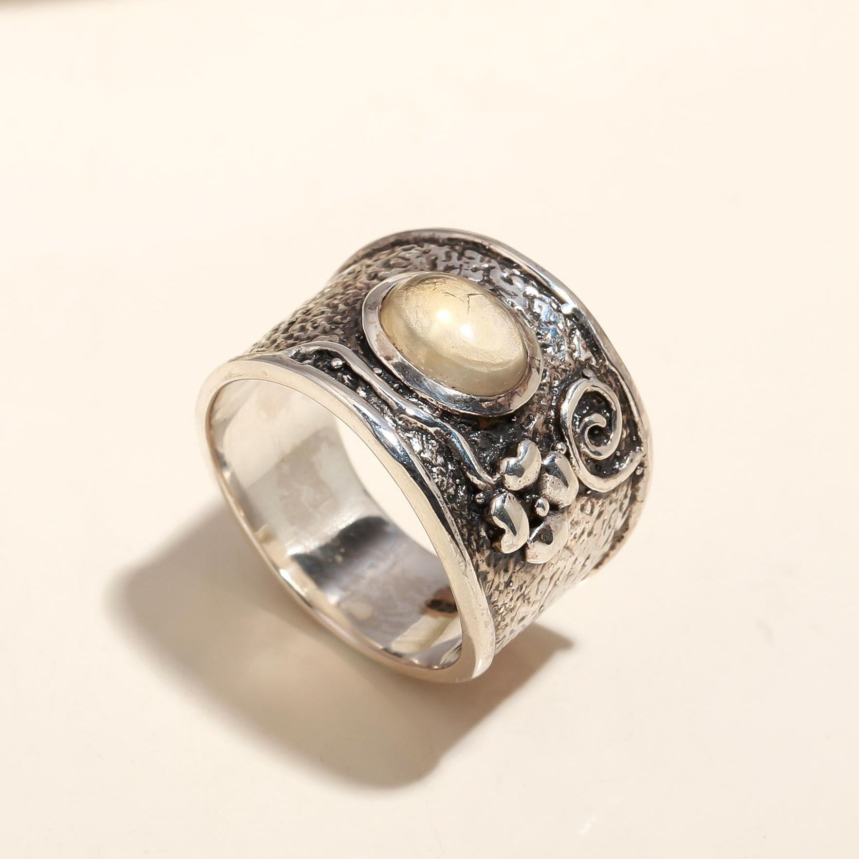 925 Silver Floral Wide Band Ring