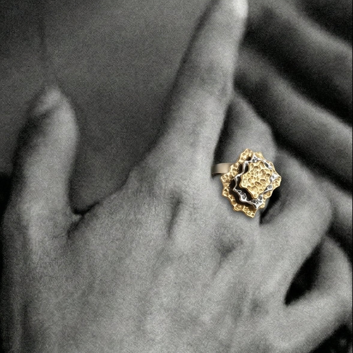 The Tectonic Bloom: Mixed Metal Sculptural Statement Ring