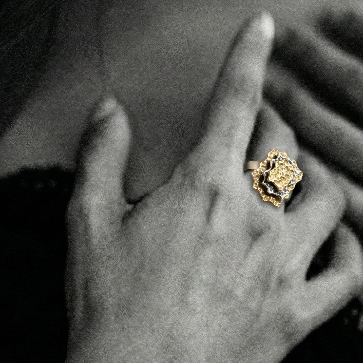 The Tectonic Bloom: Mixed Metal Sculptural Statement Ring