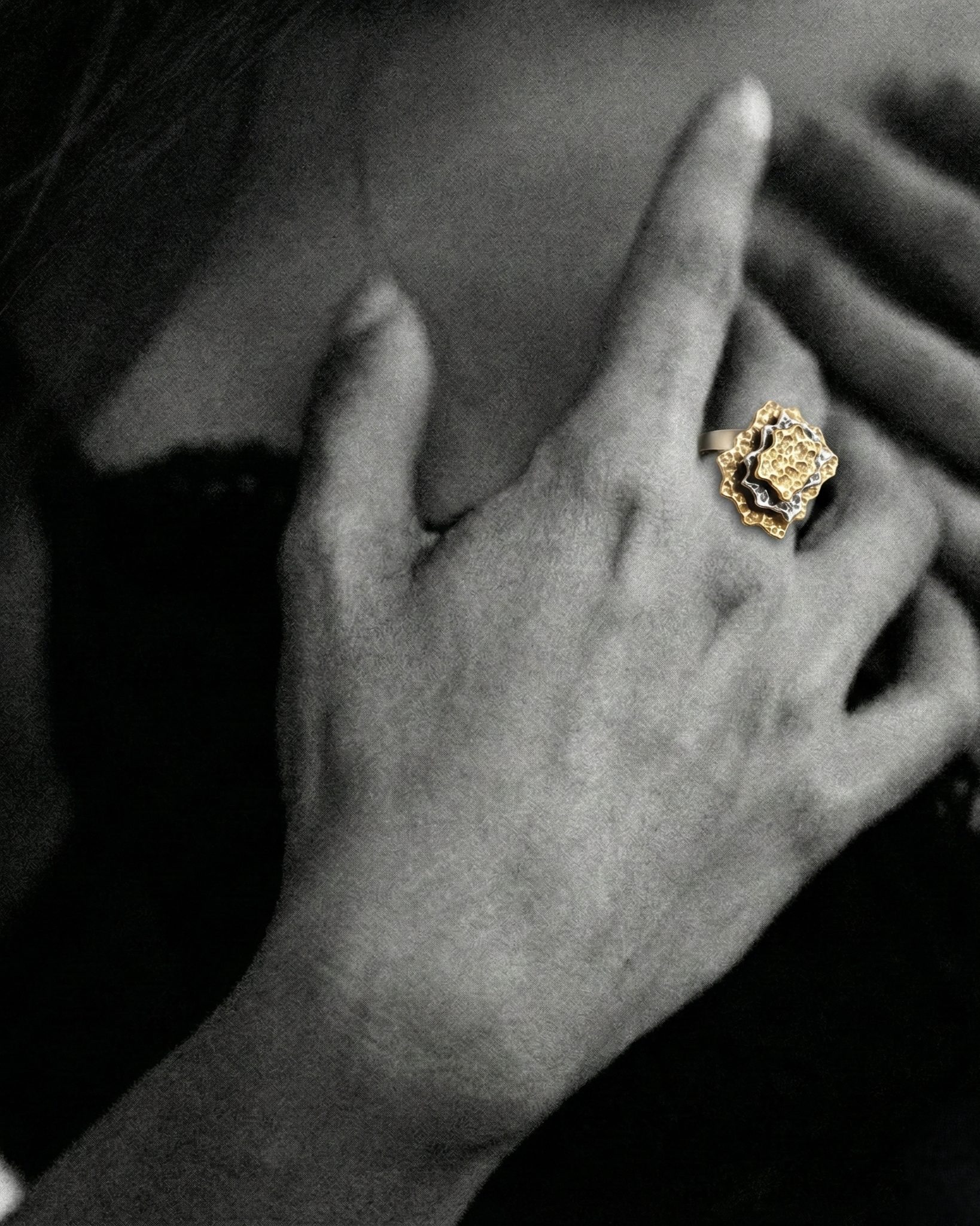 The Tectonic Bloom: Mixed Metal Sculptural Statement Ring