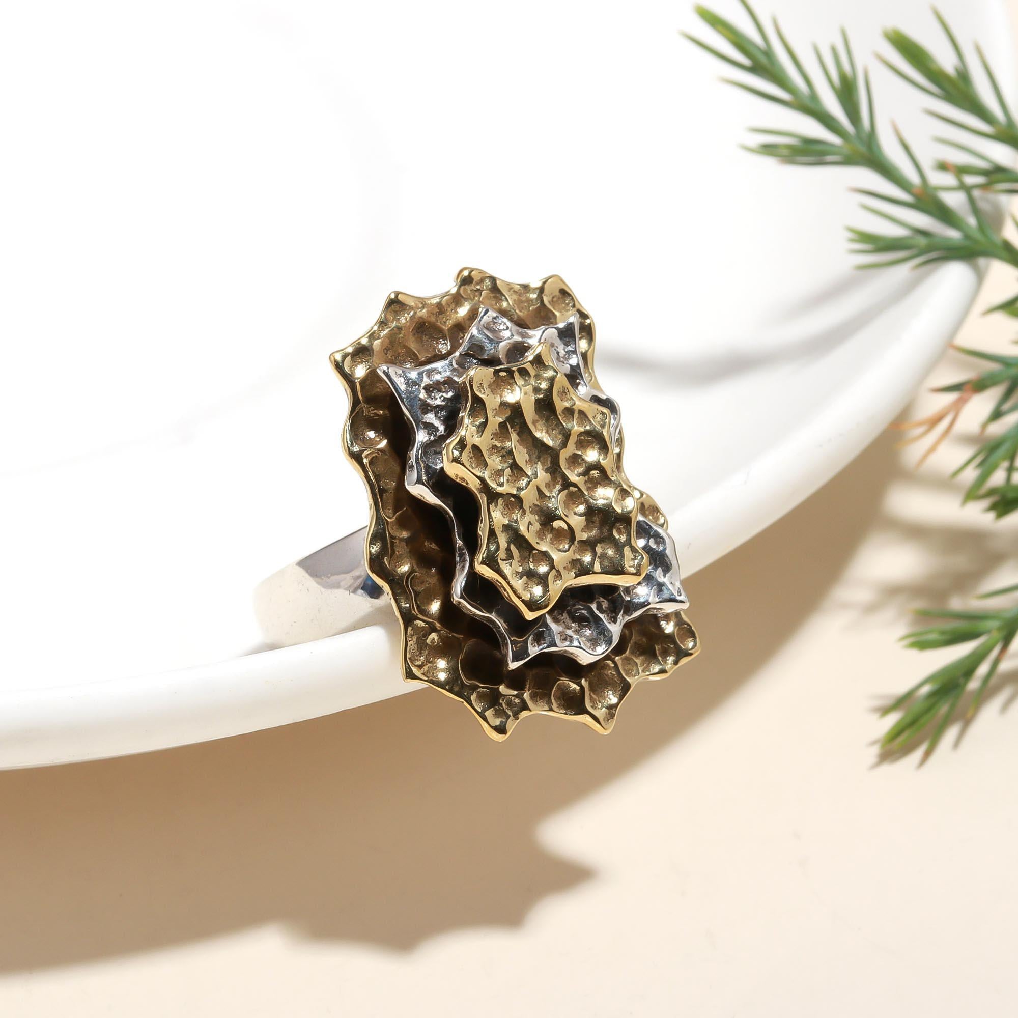 The Tectonic Bloom: Mixed Metal Sculptural Statement Ring