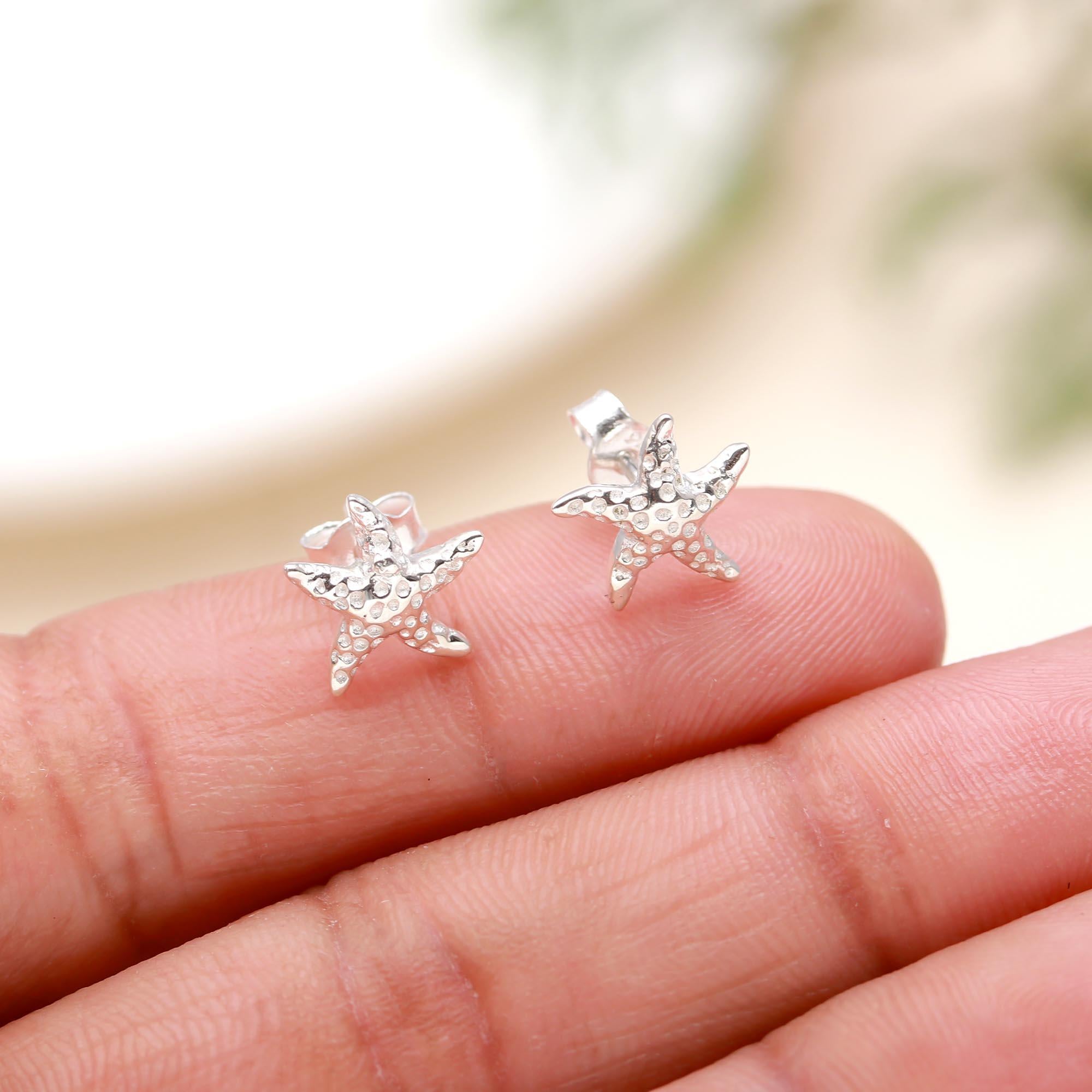 The Coastal Star: Textured Sterling Silver Starfish Studs
