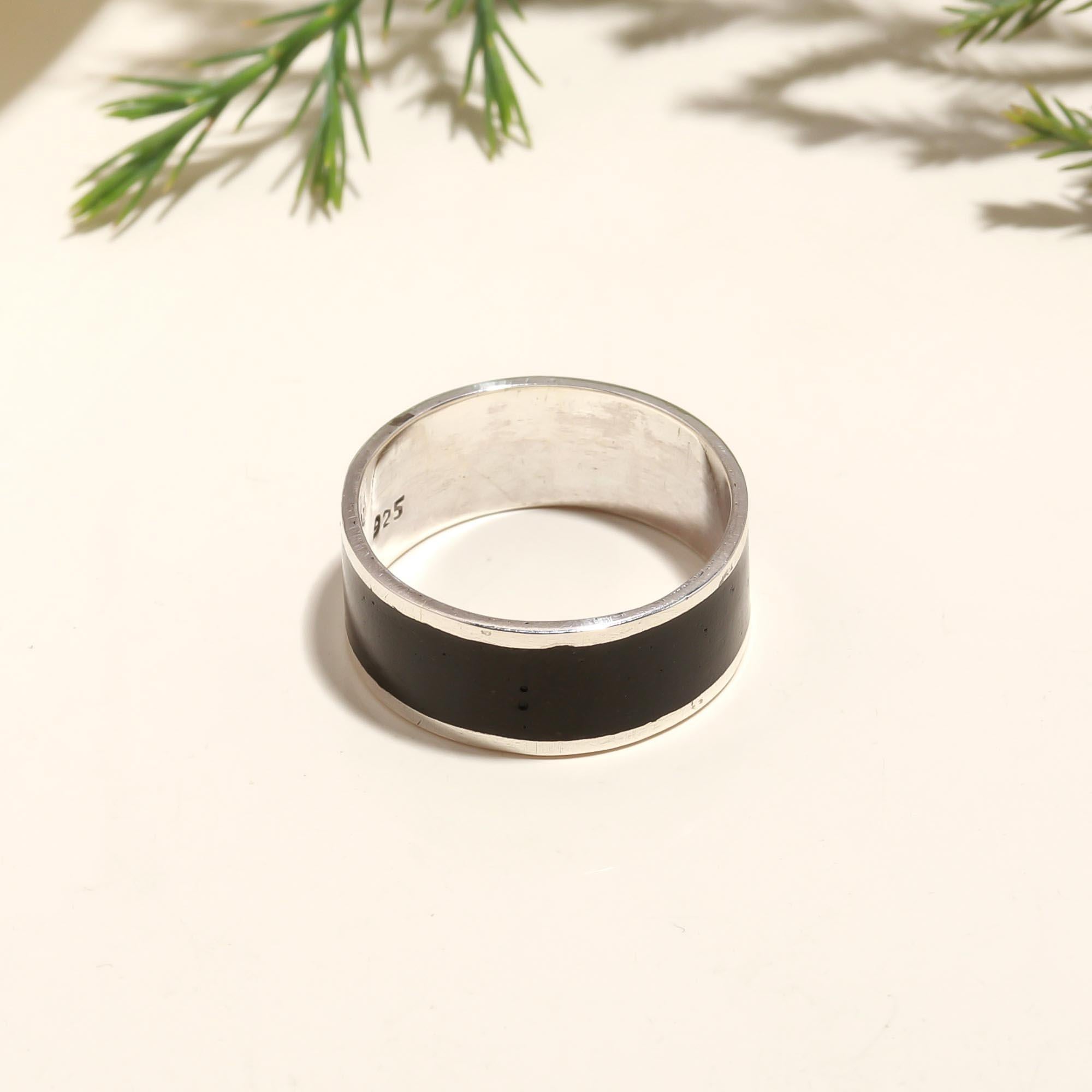 925 Silver Black Wide Band Ring