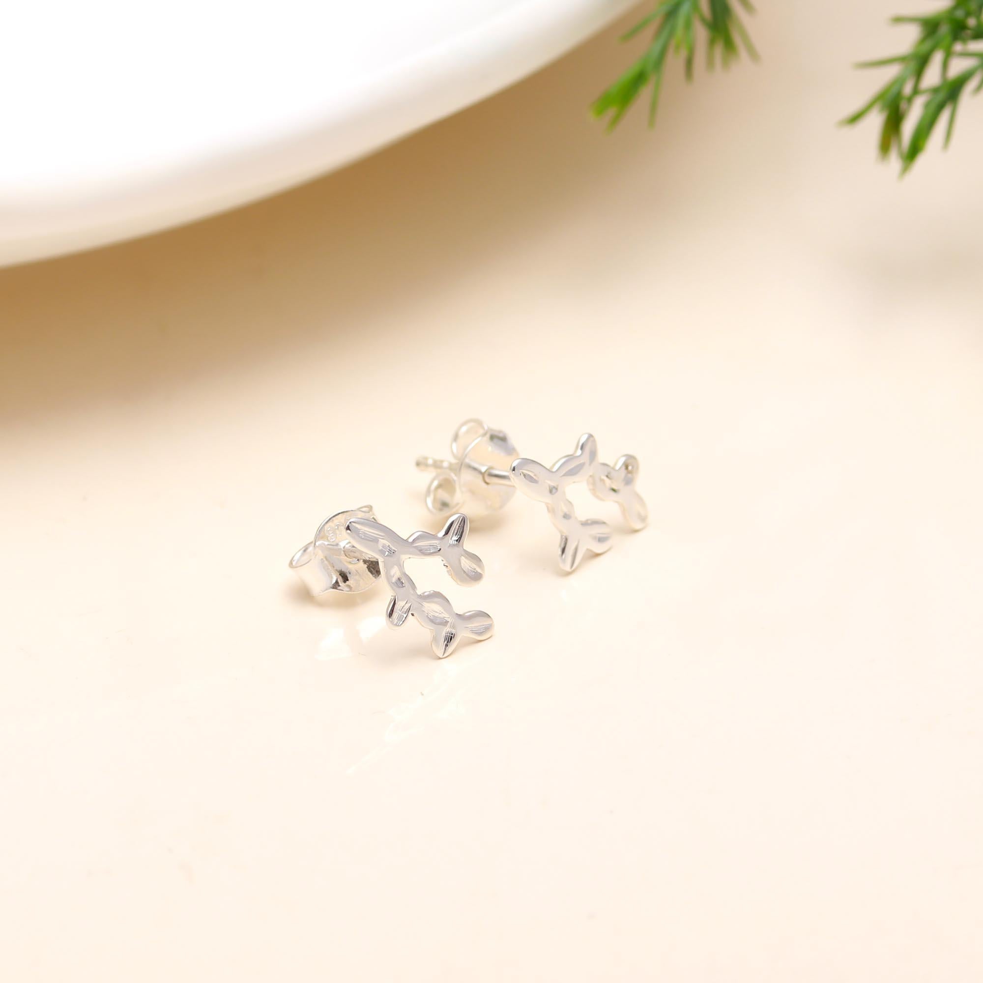 The Silver Branch: Organic Nature-Inspired Leafy Stud Earrings