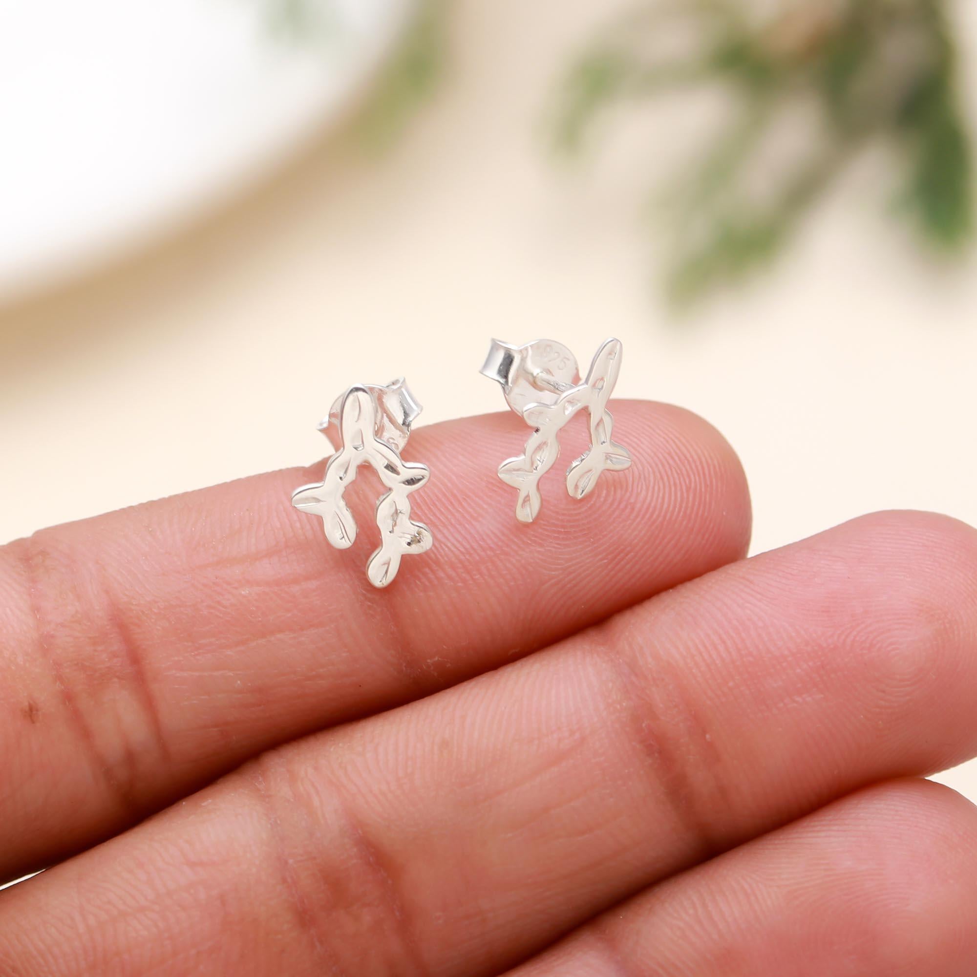 The Silver Branch: Organic Nature-Inspired Leafy Stud Earrings