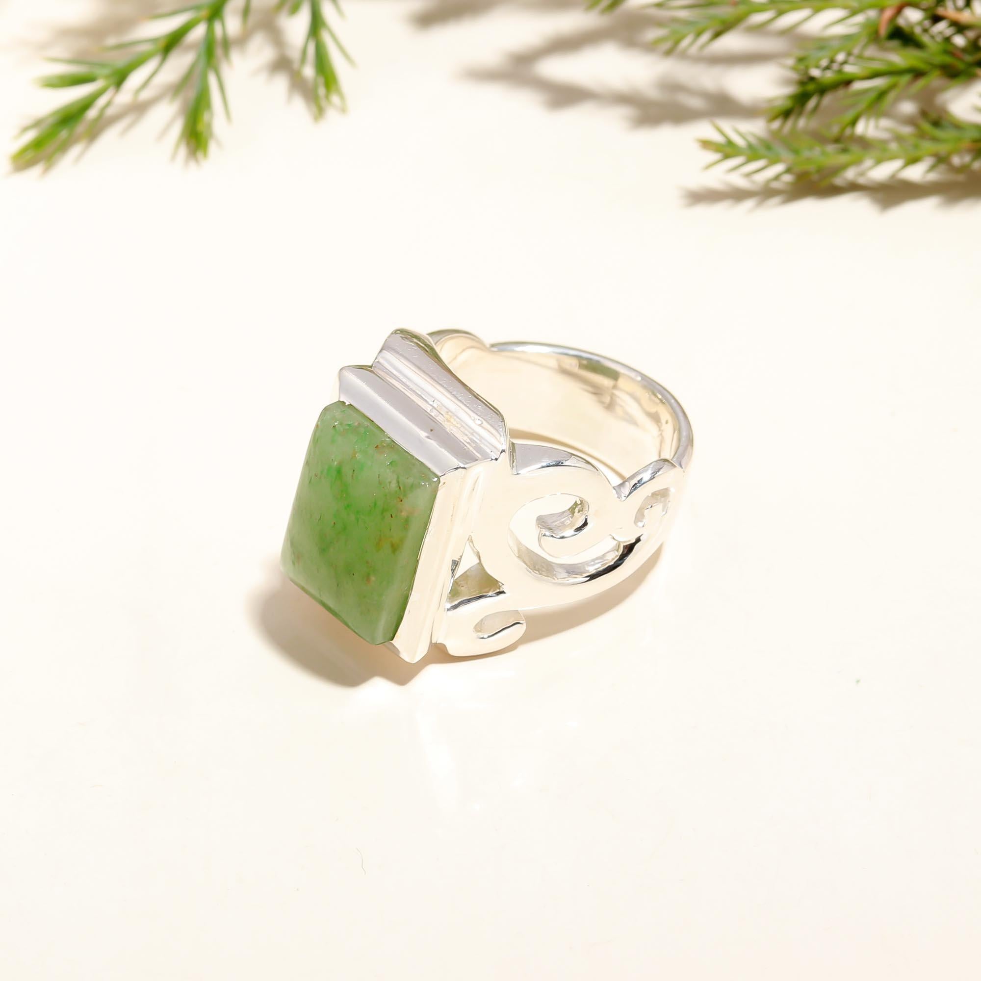 925 Silver Green Jade Ring