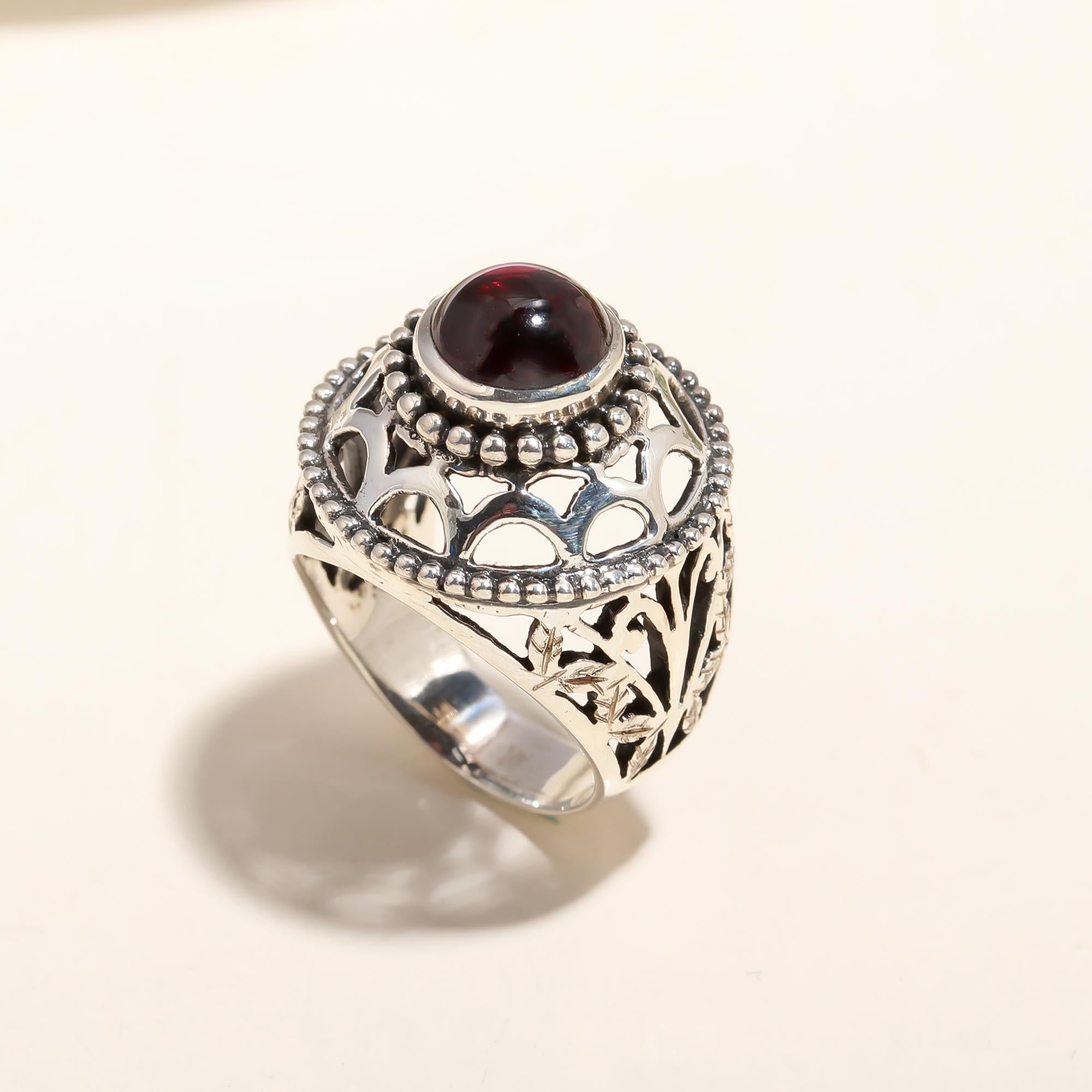 925 Silver Garnet Filigree Ring