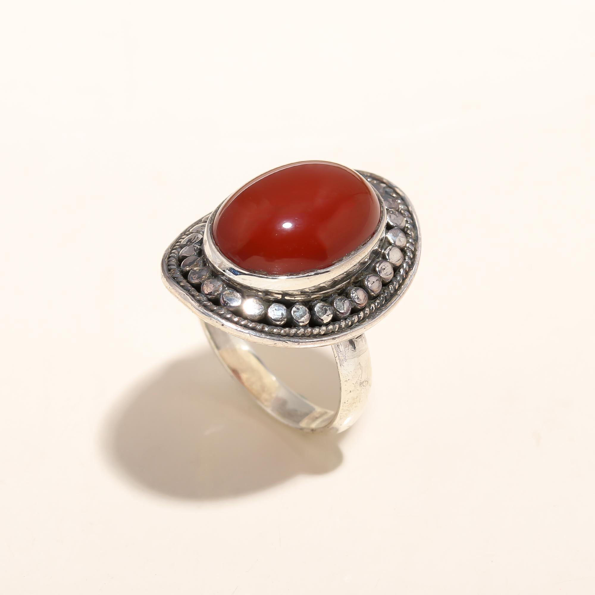 925 Silver Red Carnelian Ring