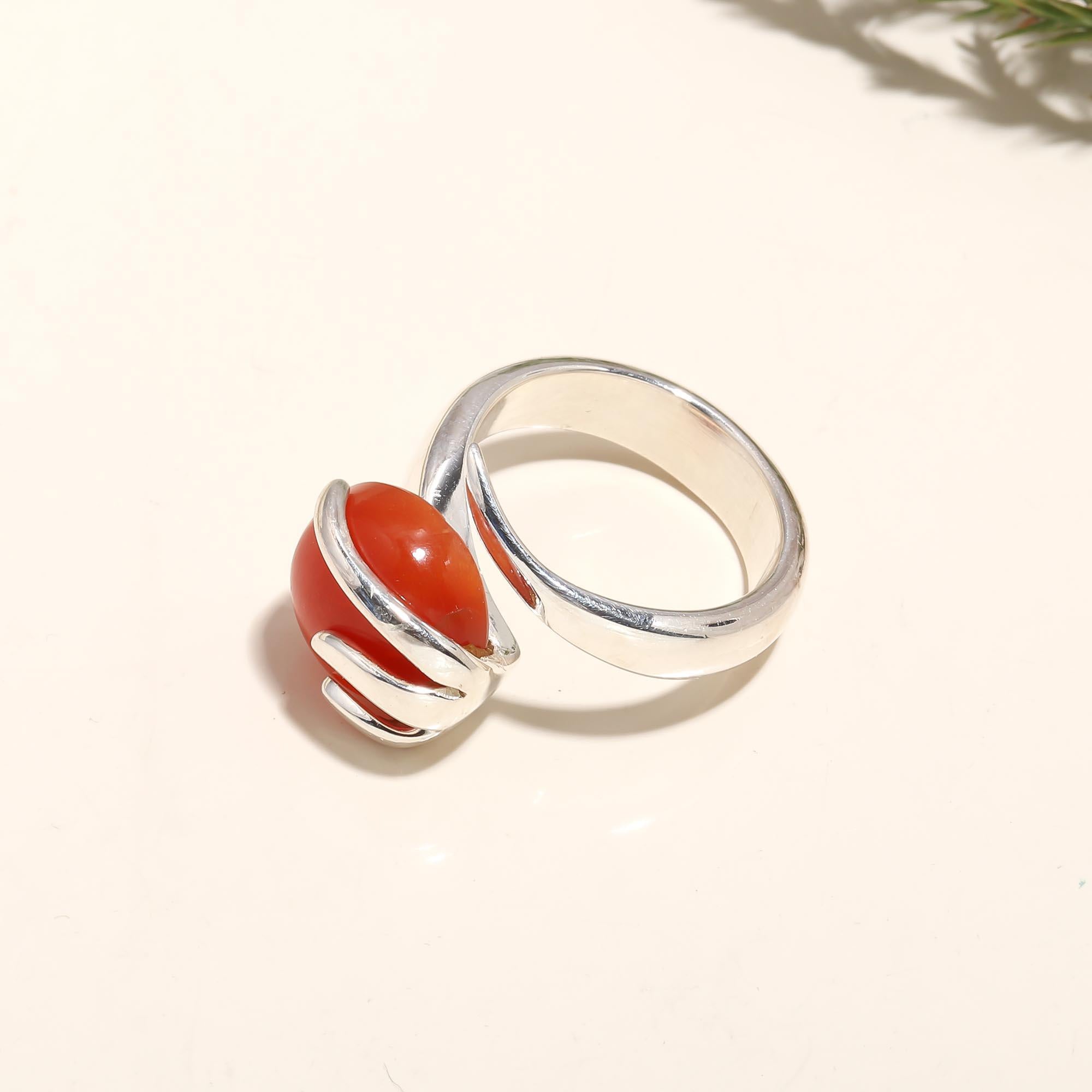 925 Silver Red Carnelian Ring