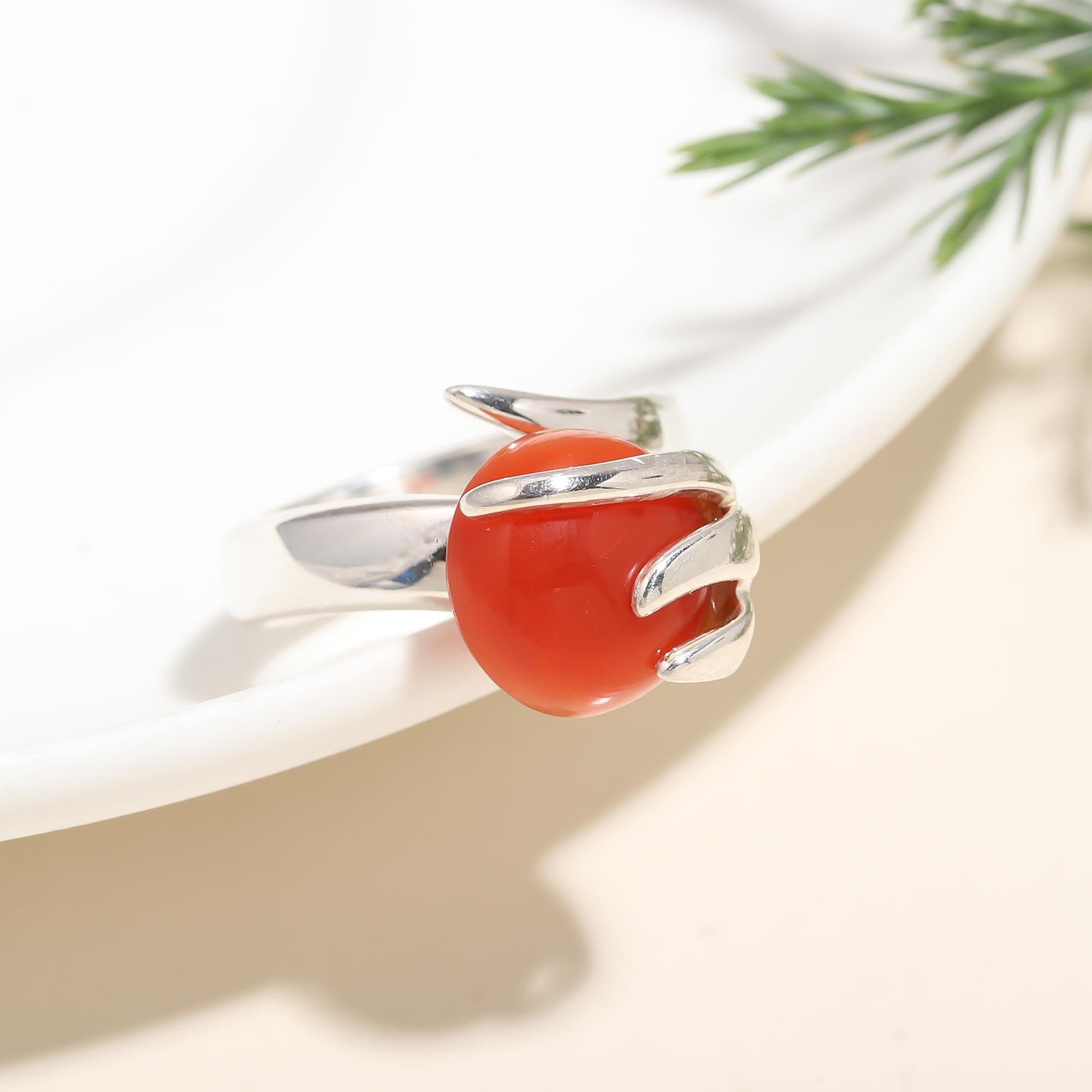 925 Silver Red Carnelian Ring
