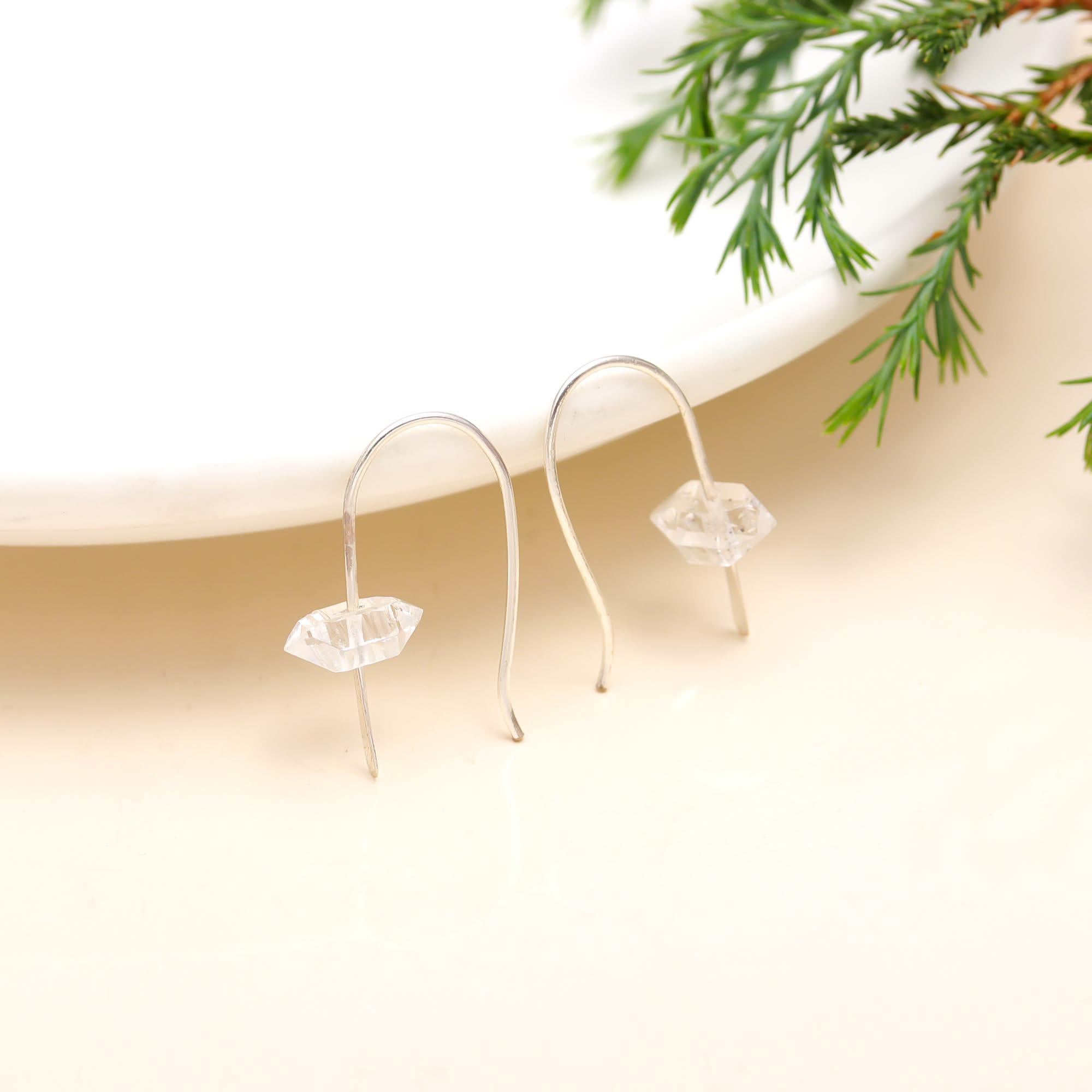 925 Silver Herkimer Quartz Crystal Hook Earrings