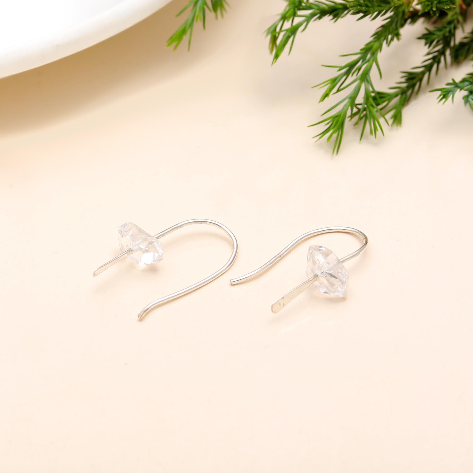 925 Silver Herkimer Quartz Crystal Hook Earrings