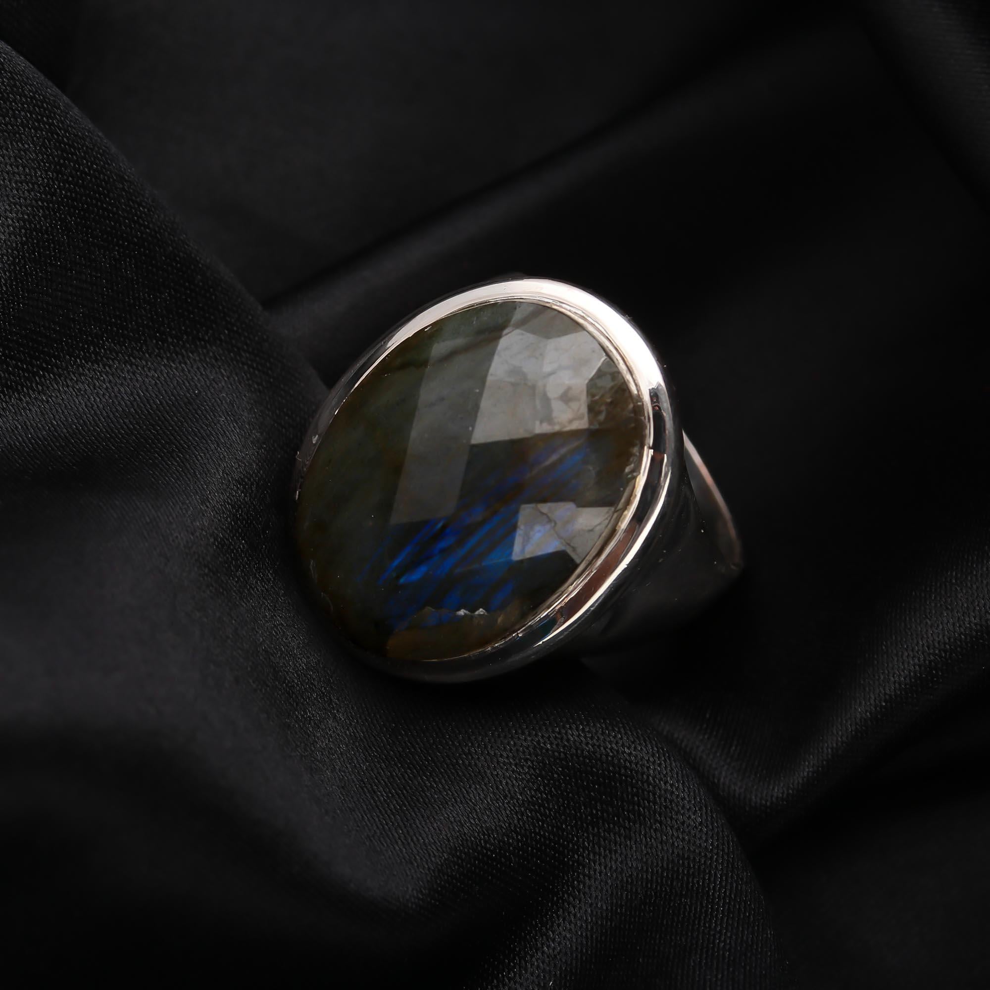925 Silver Faceted Labradorite Ring