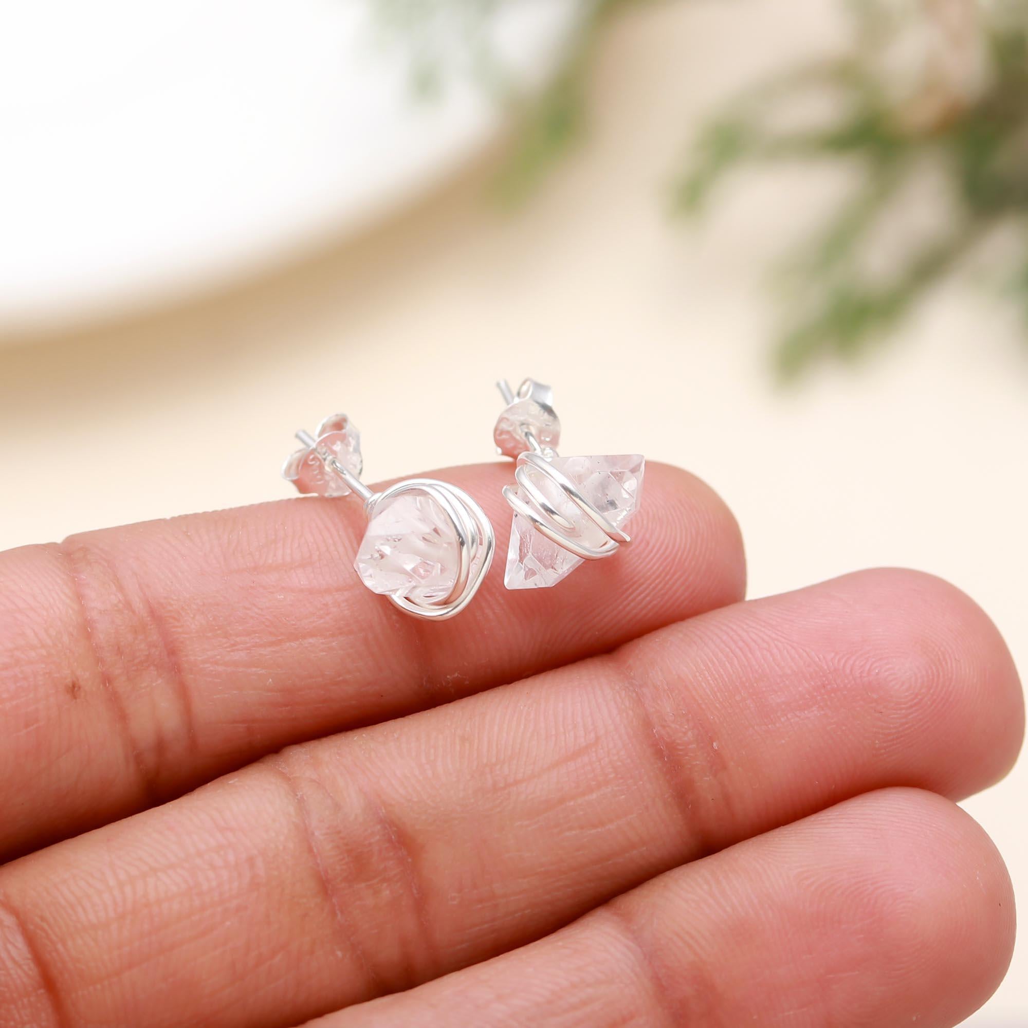 925 Silver Herkimer Quartz Stud Earrings