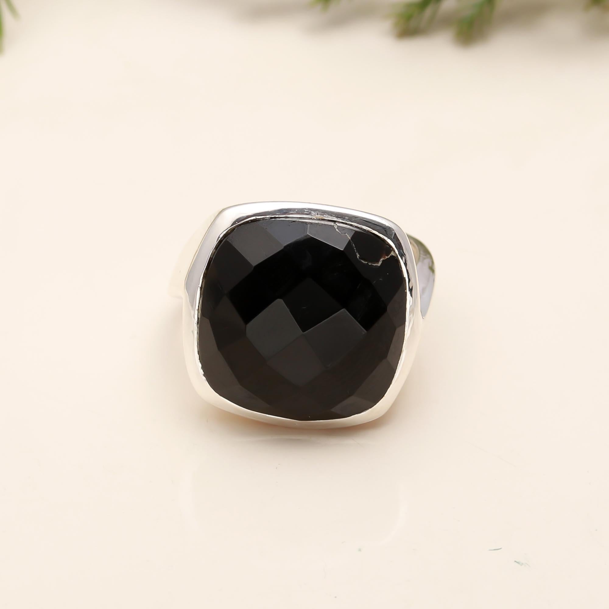 925 Silver Faceted Black Onyx Ring