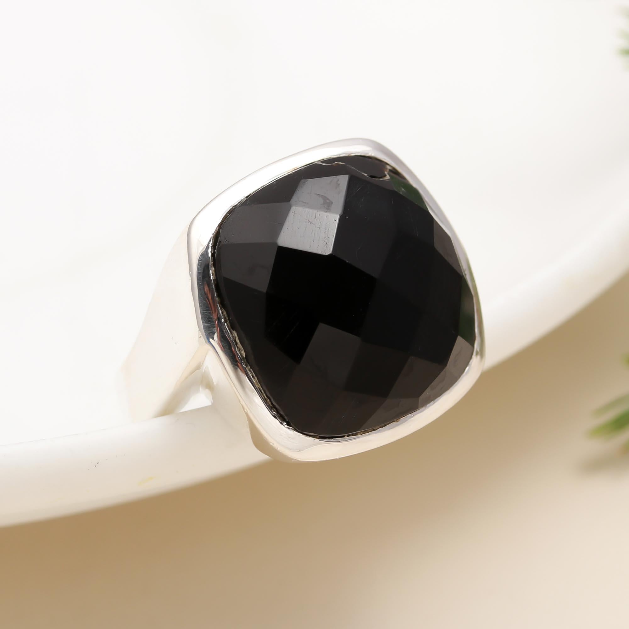 925 Silver Faceted Black Onyx Ring