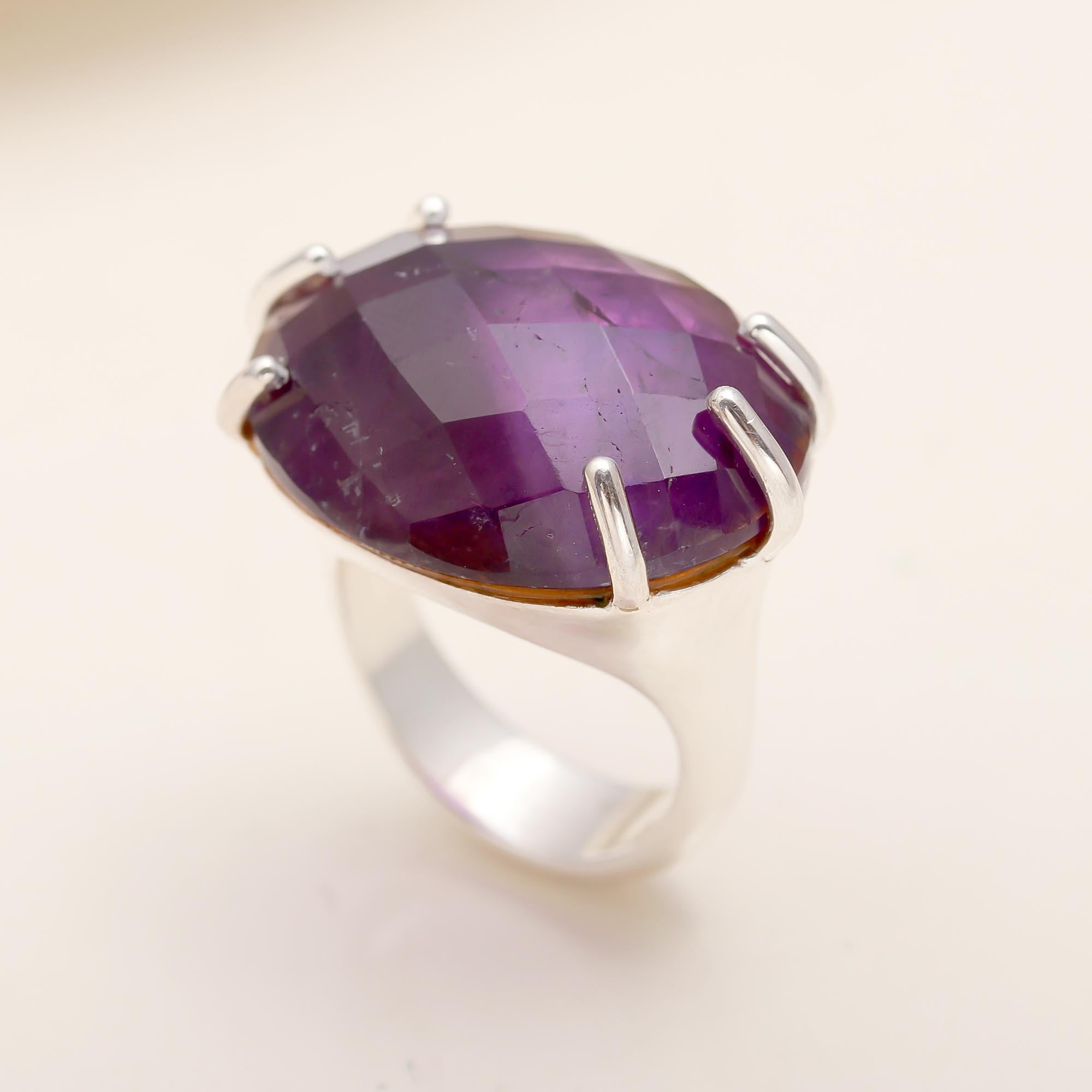 925 Silver Faceted Amethyst Ring