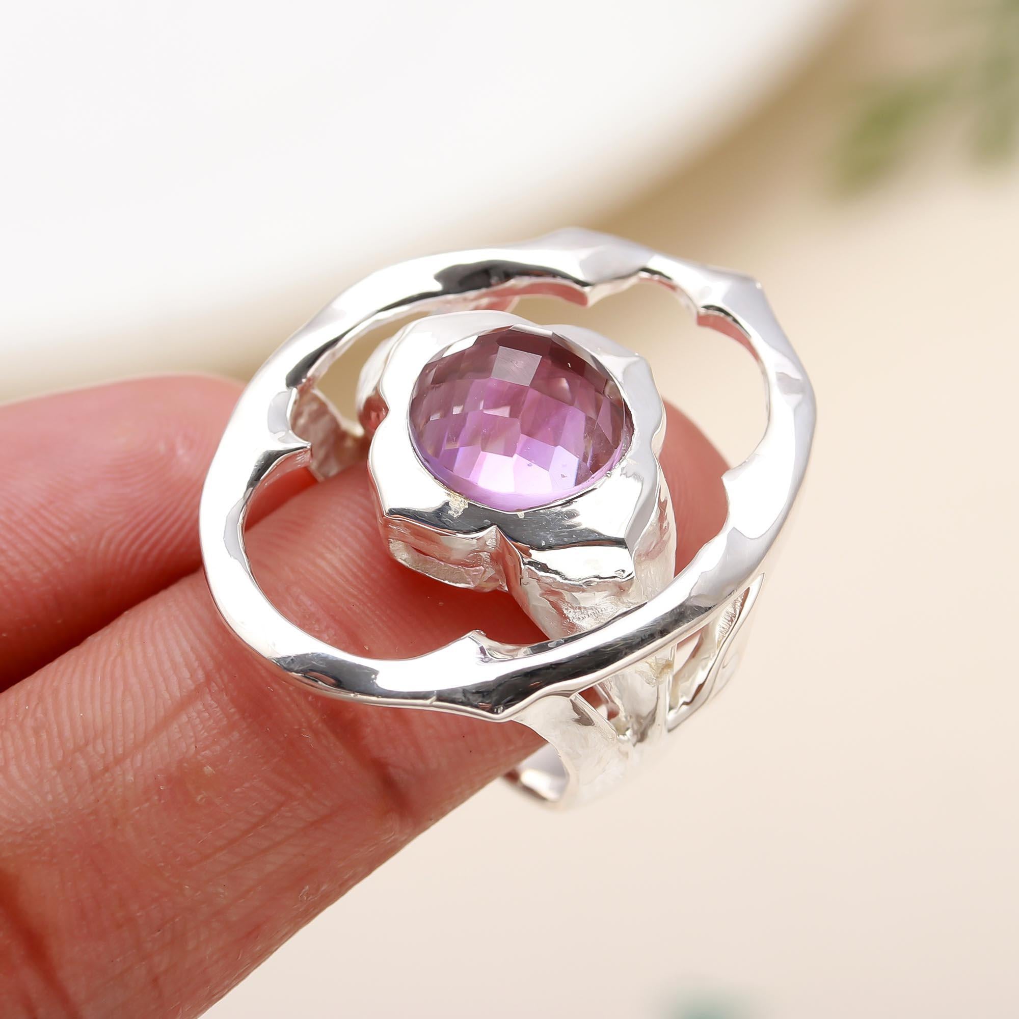 925 Silver Faceted Amethyst Ring