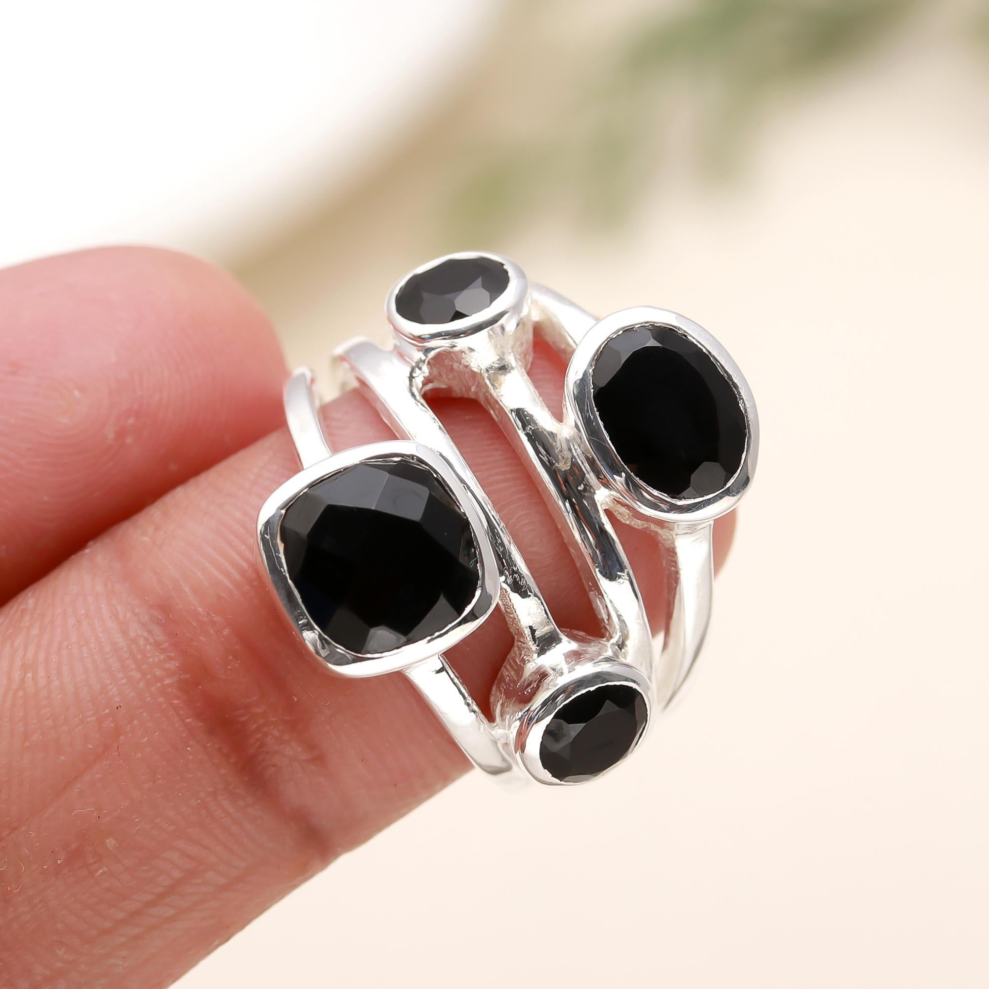 925 Silver Multi Black Onyx Ring