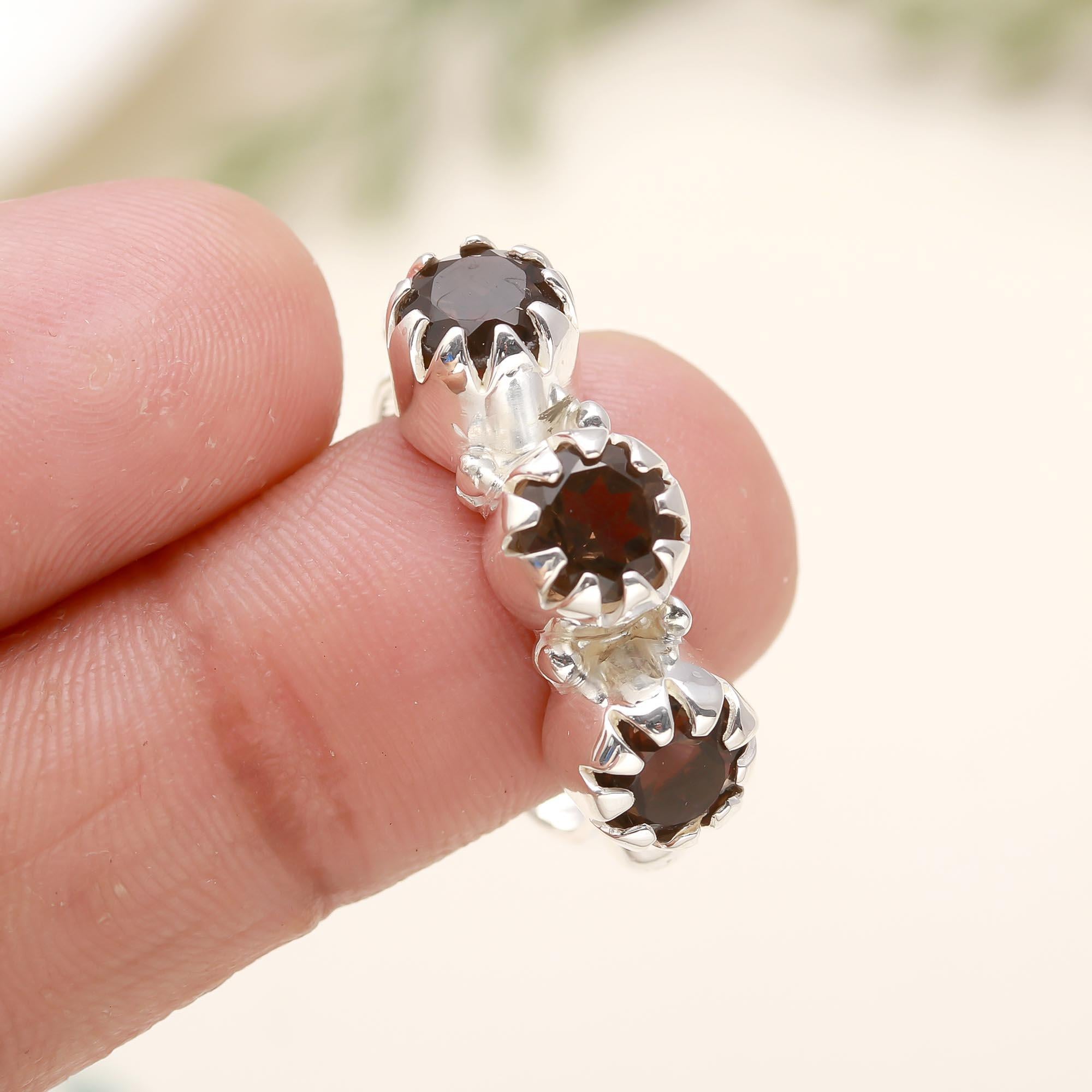 925 Silver Three Garnet Ring