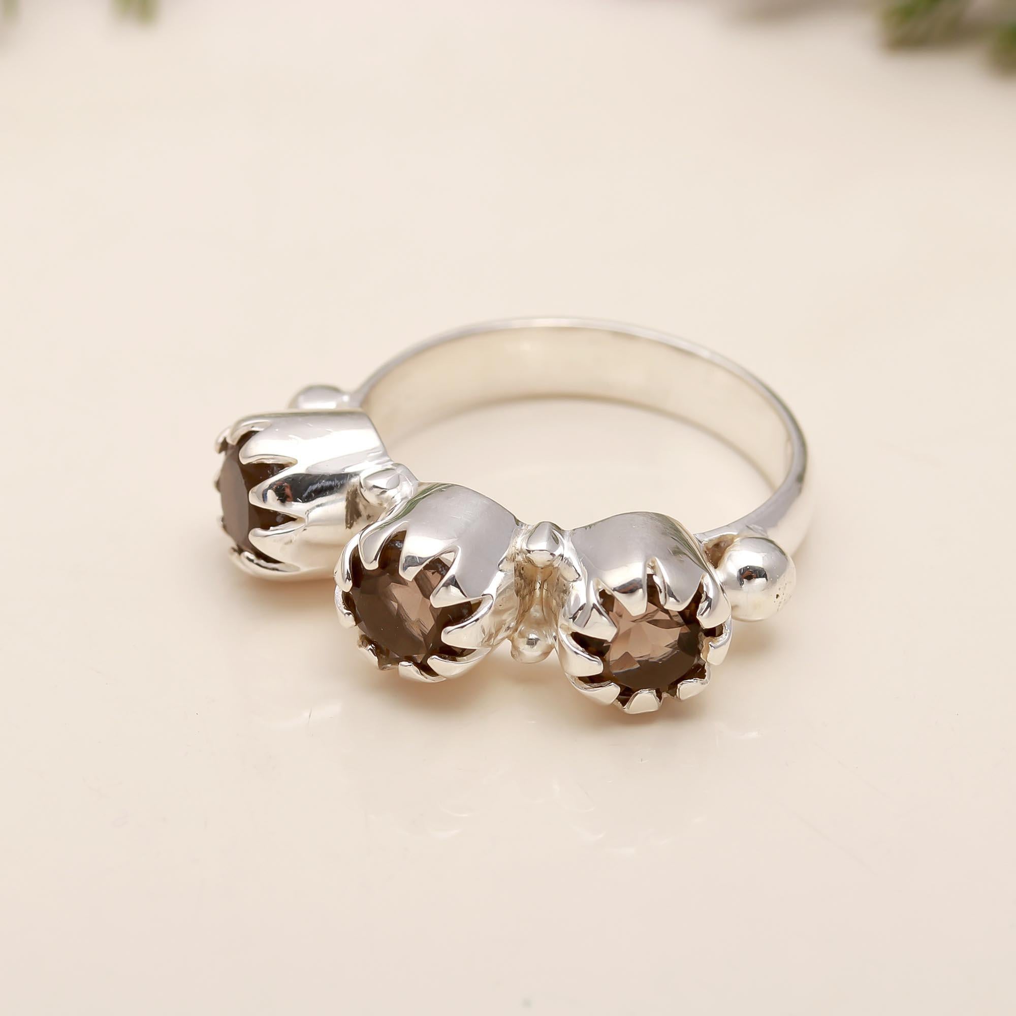 925 Silver Three Garnet Ring