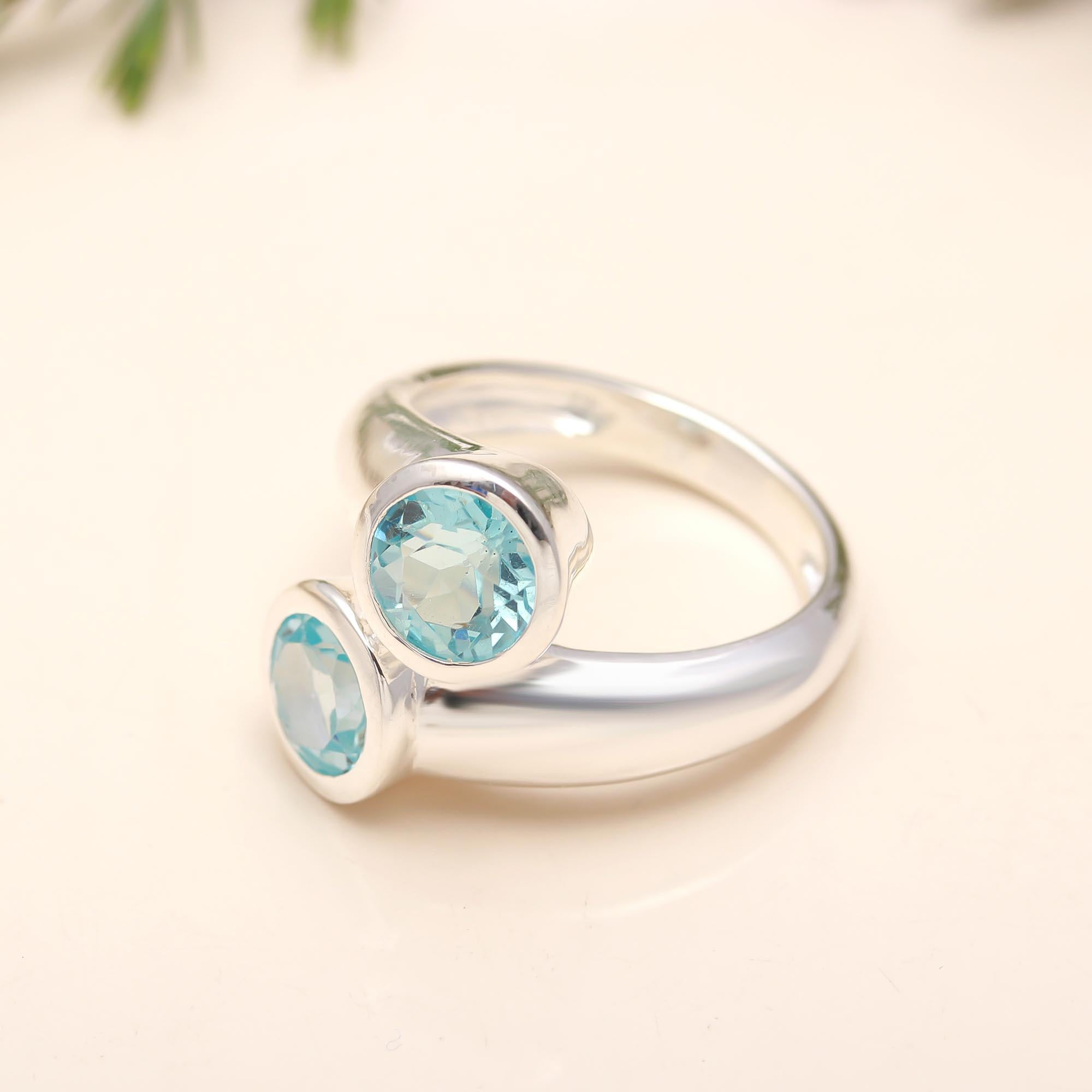 925 Silver Blue Topaz Open Ring
