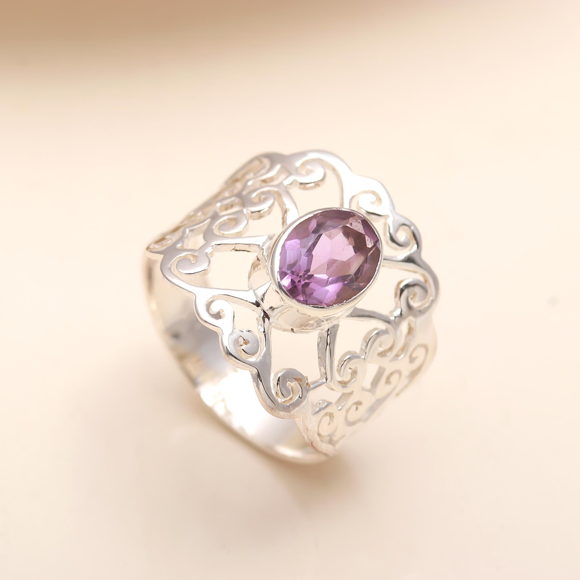 925 Silver Amethyst Filigree Ring