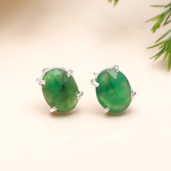 The Verdant Solitaire Emerald Stud Earrings