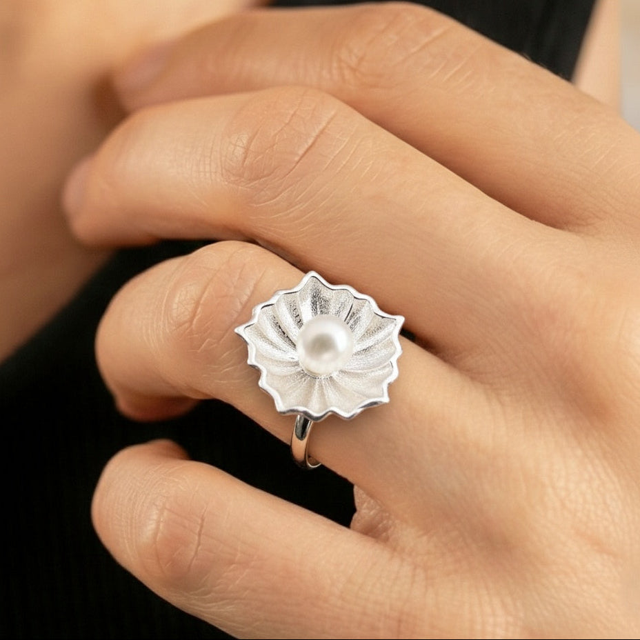 Sterling Silver Pearl Flower Ring