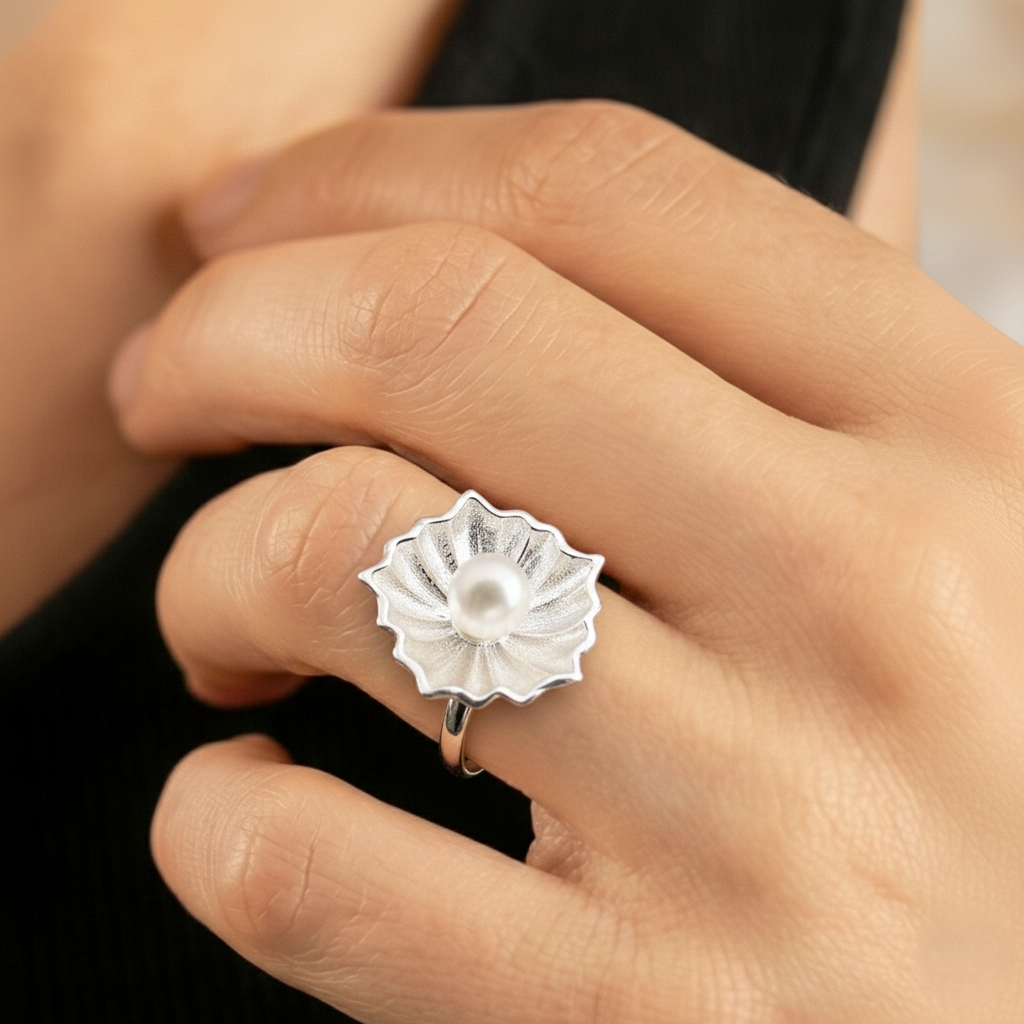 925 Silver Pearl Flower Ring
