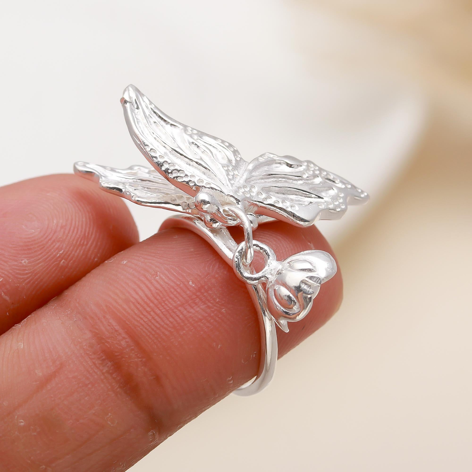 925 Silver Butterfly Charm Ring