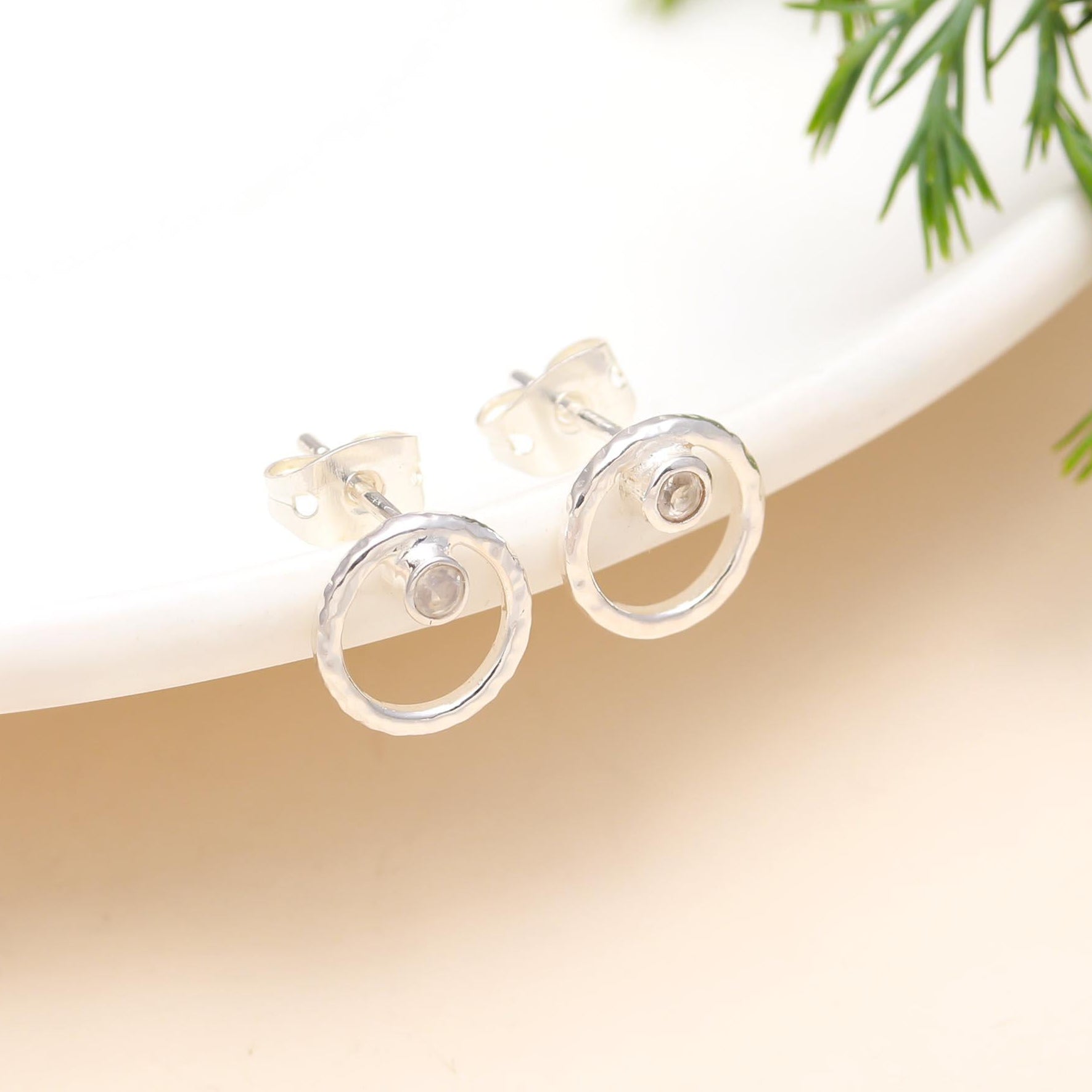 The Celestial Halo: Textured Silver Circle Studs