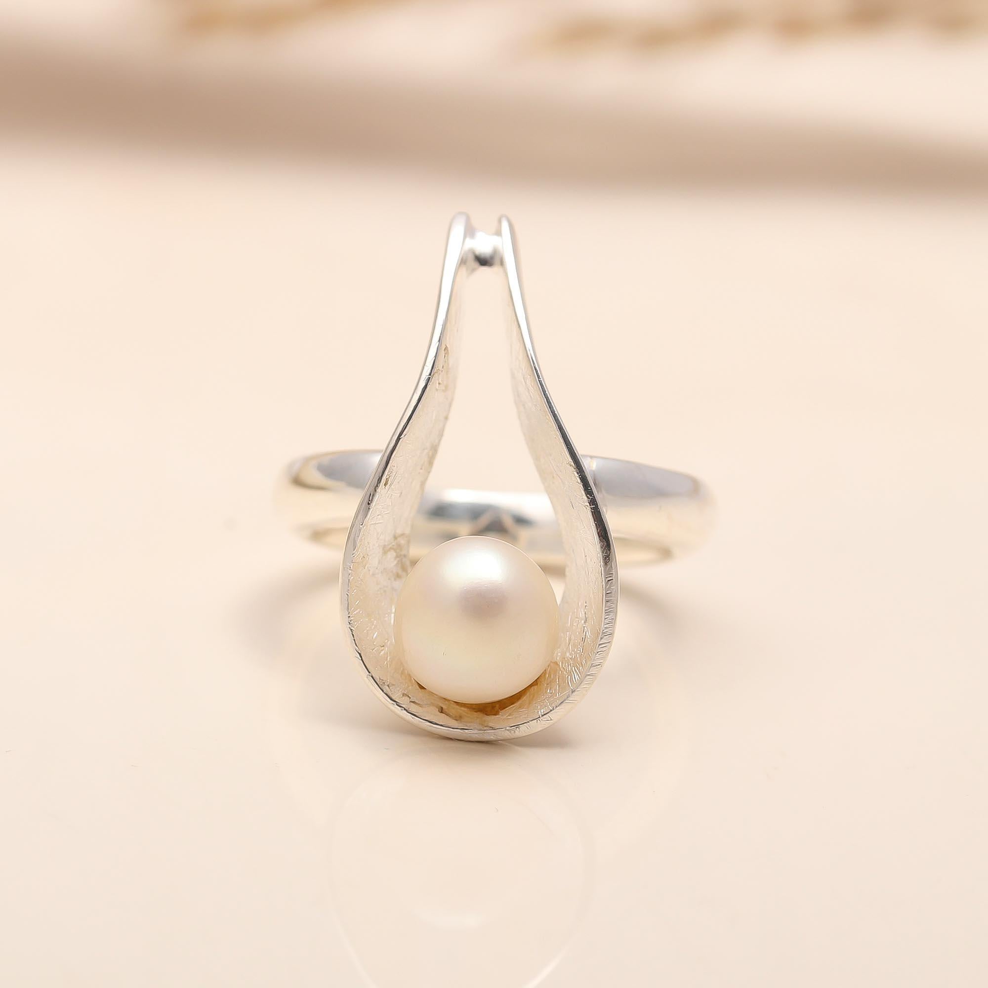 925 Silver Pearl Open Wrap Ring
