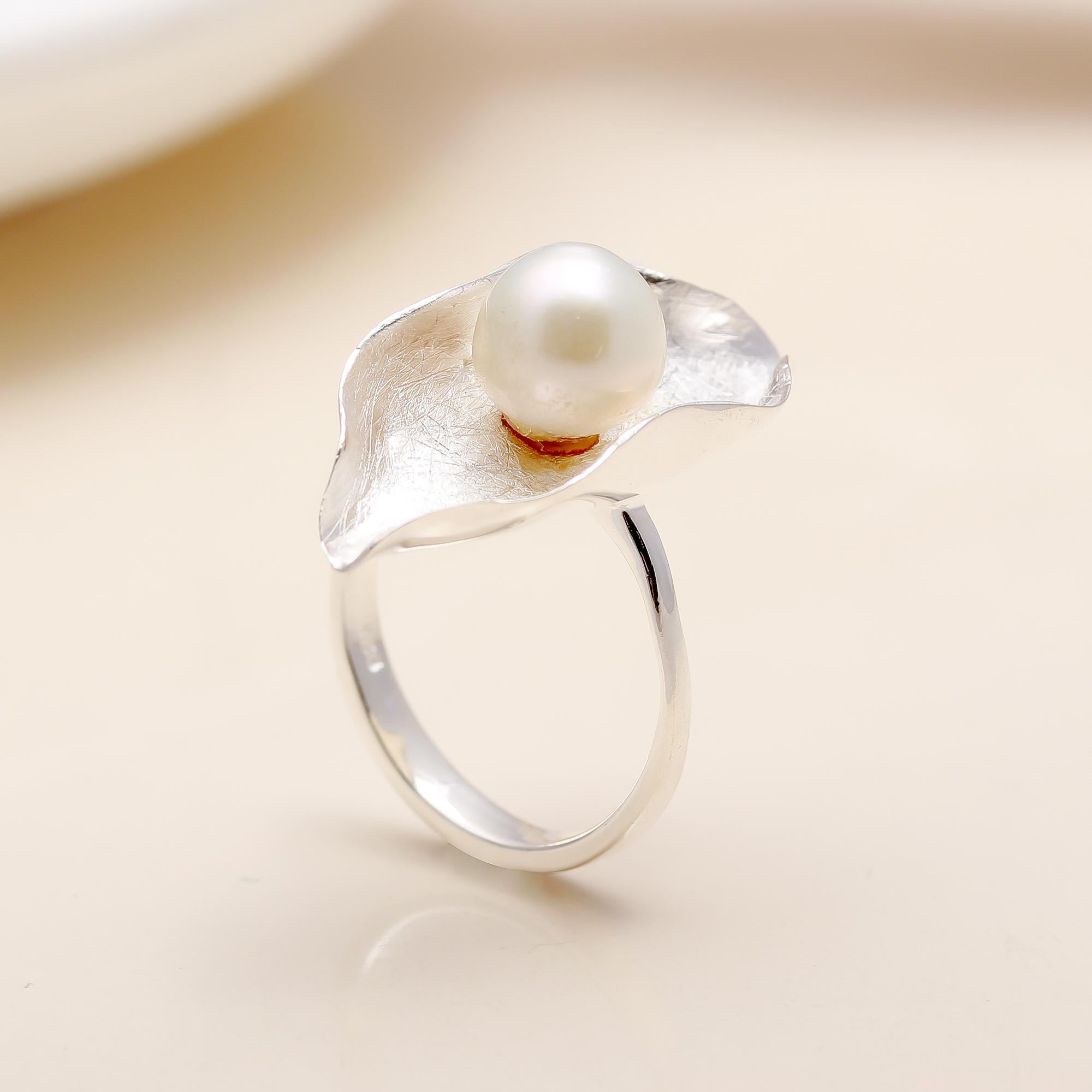 925 Silver White Pearl Ring
