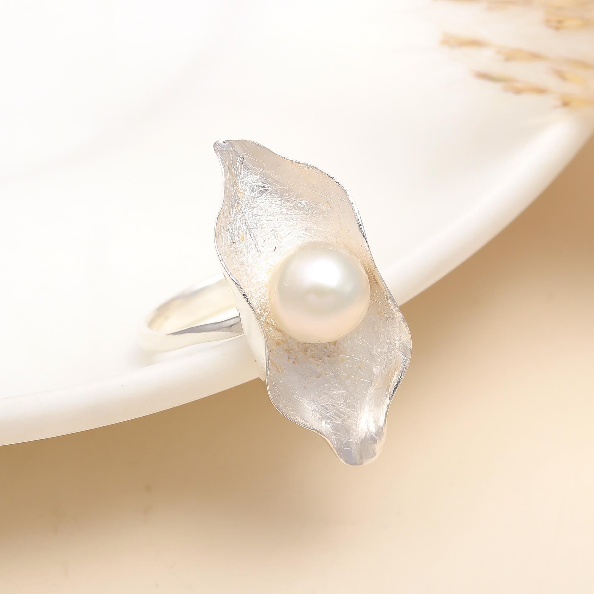 925 Silver White Pearl Ring