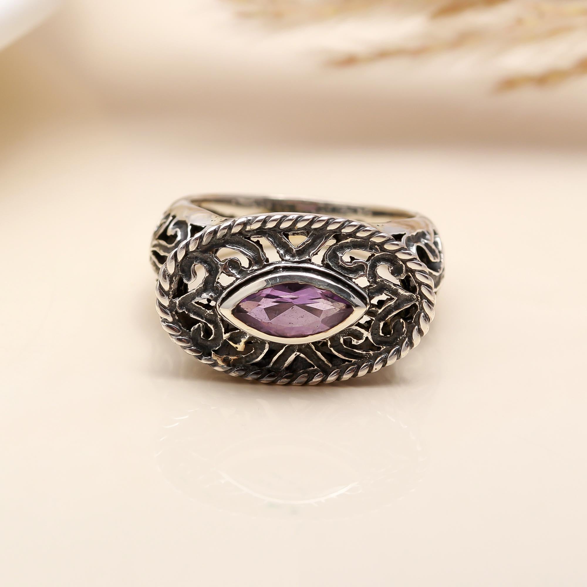 925 Silver Amethyst Filigree Ring
