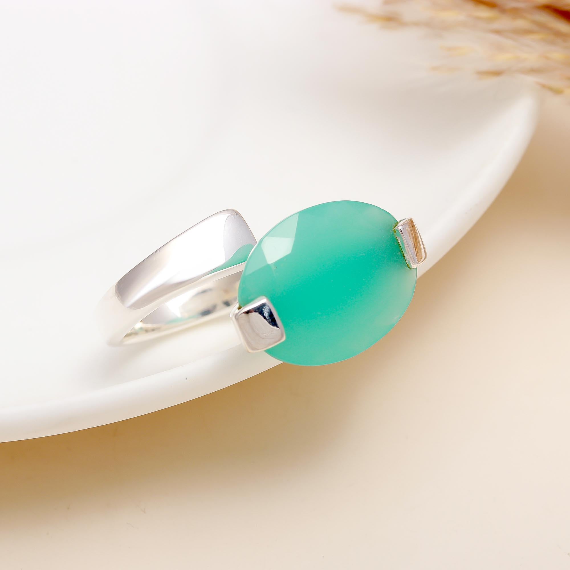 925 Silver Blue Calcedony Open Ring