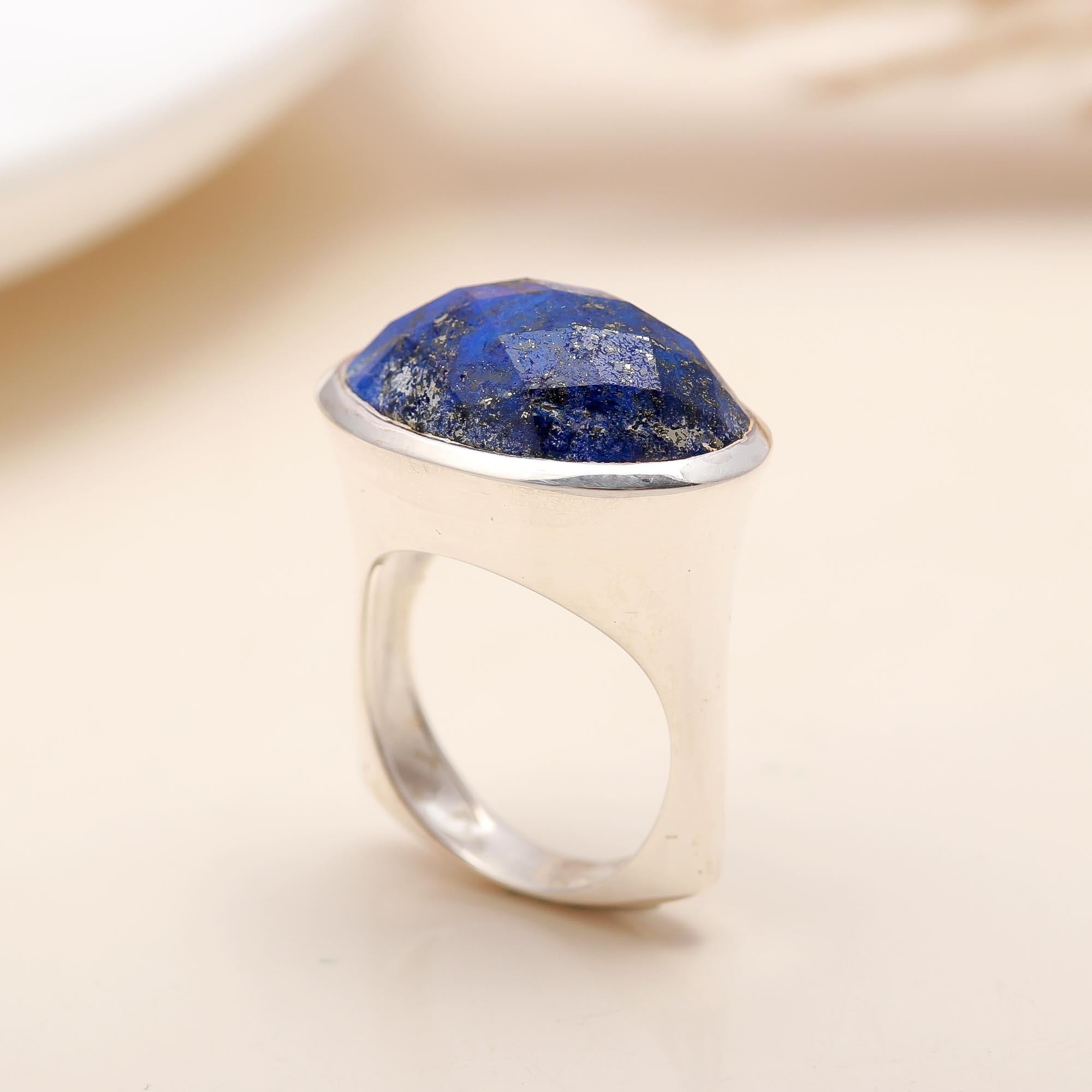 925 Silver Faceted Lapis Lazuli Ring
