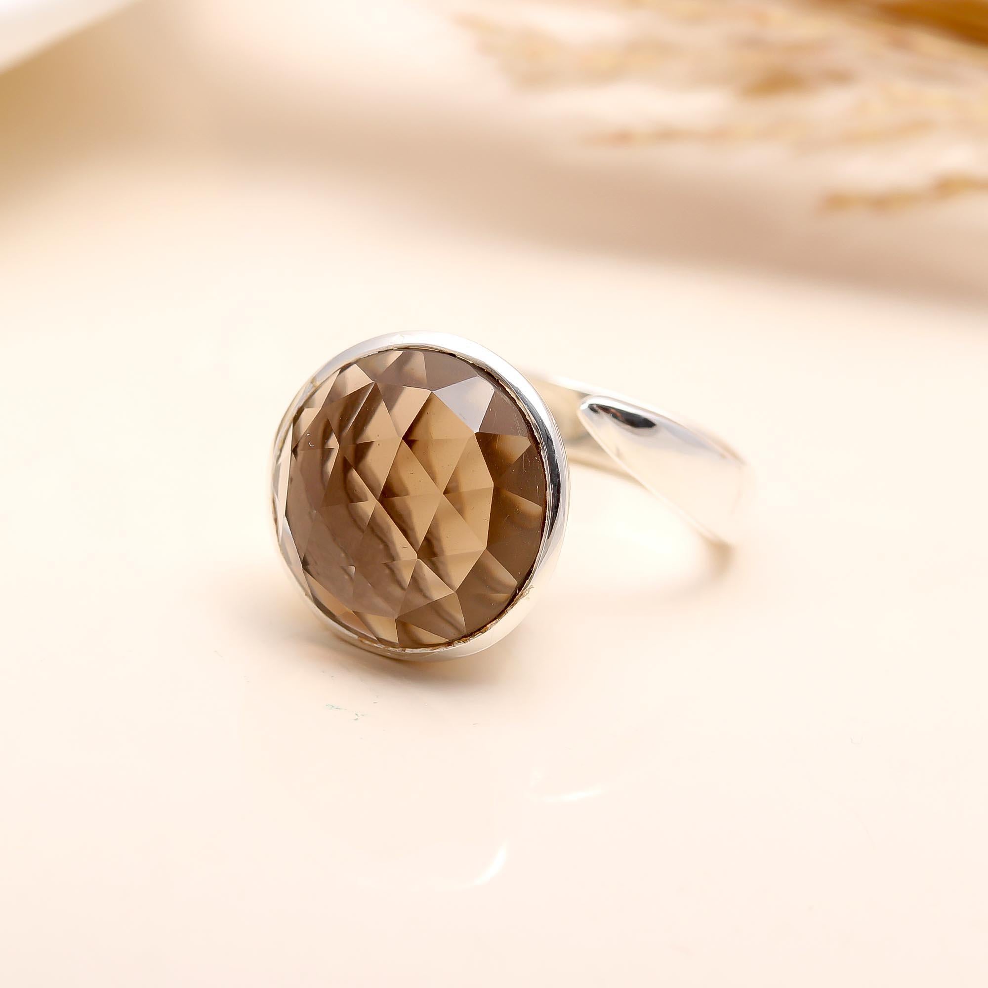 925 Silver Faceted Smoky Quartz Ring