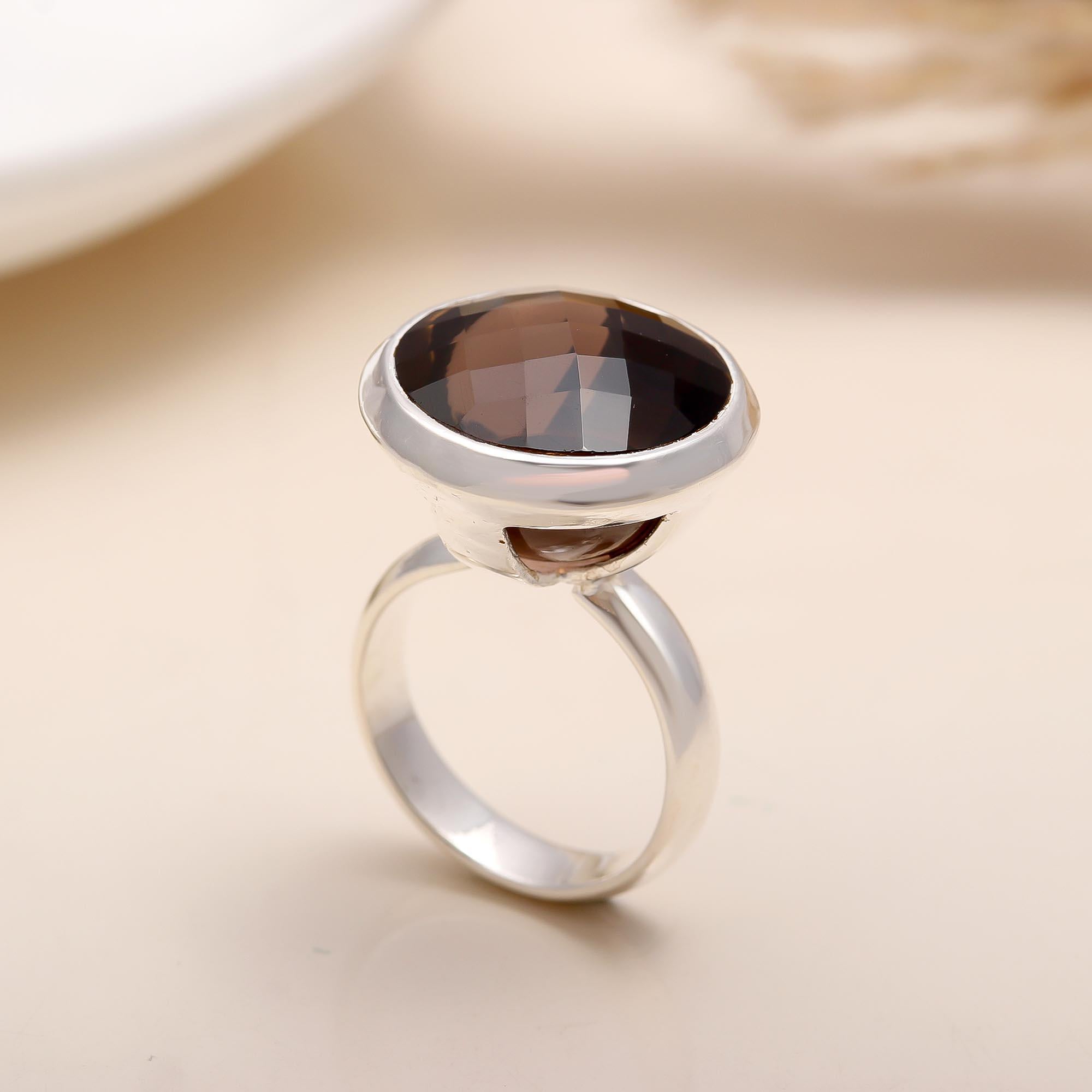 925 Silver Faceted Smoky Quartz Ring