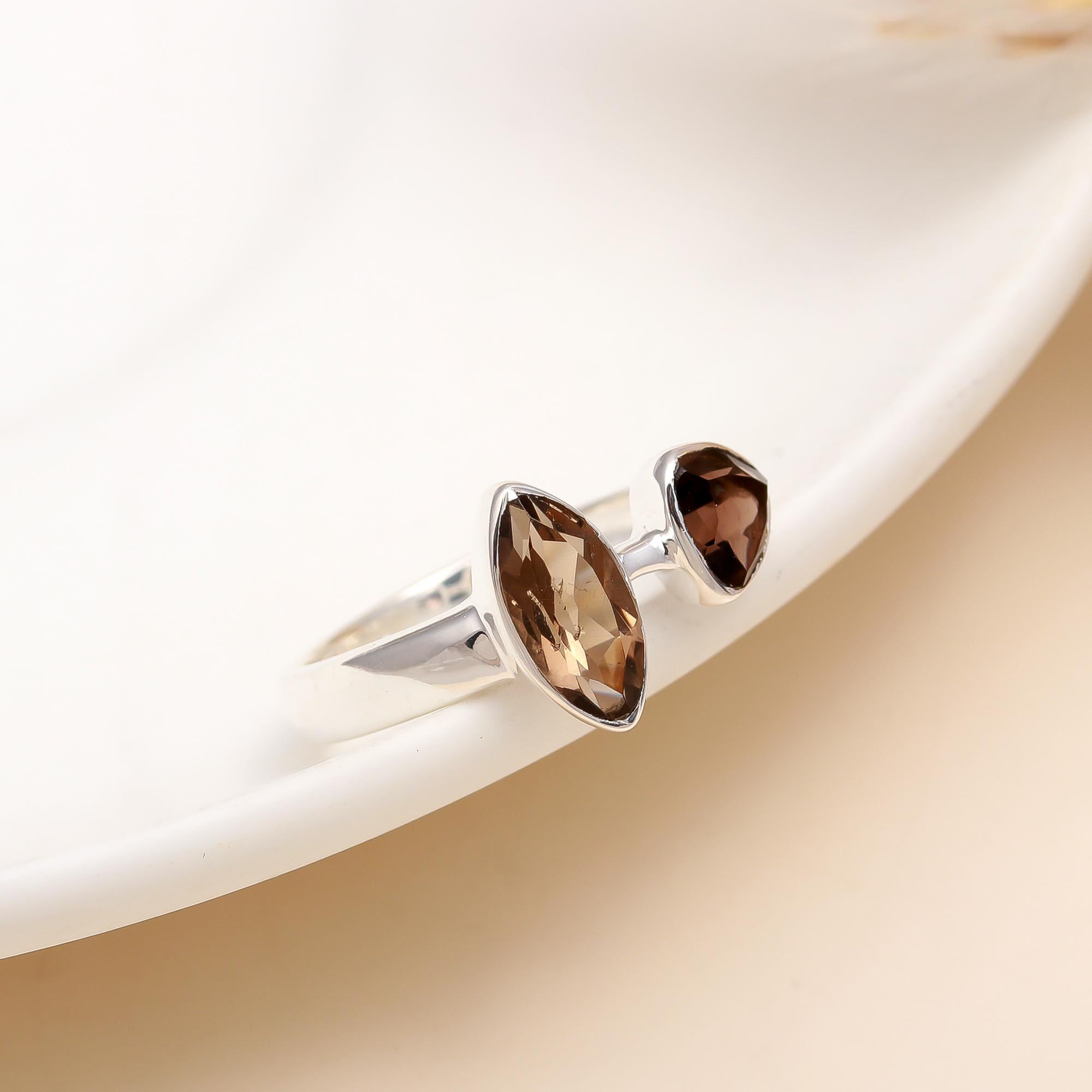 925 Silver Twin Smoky Quartz Ring
