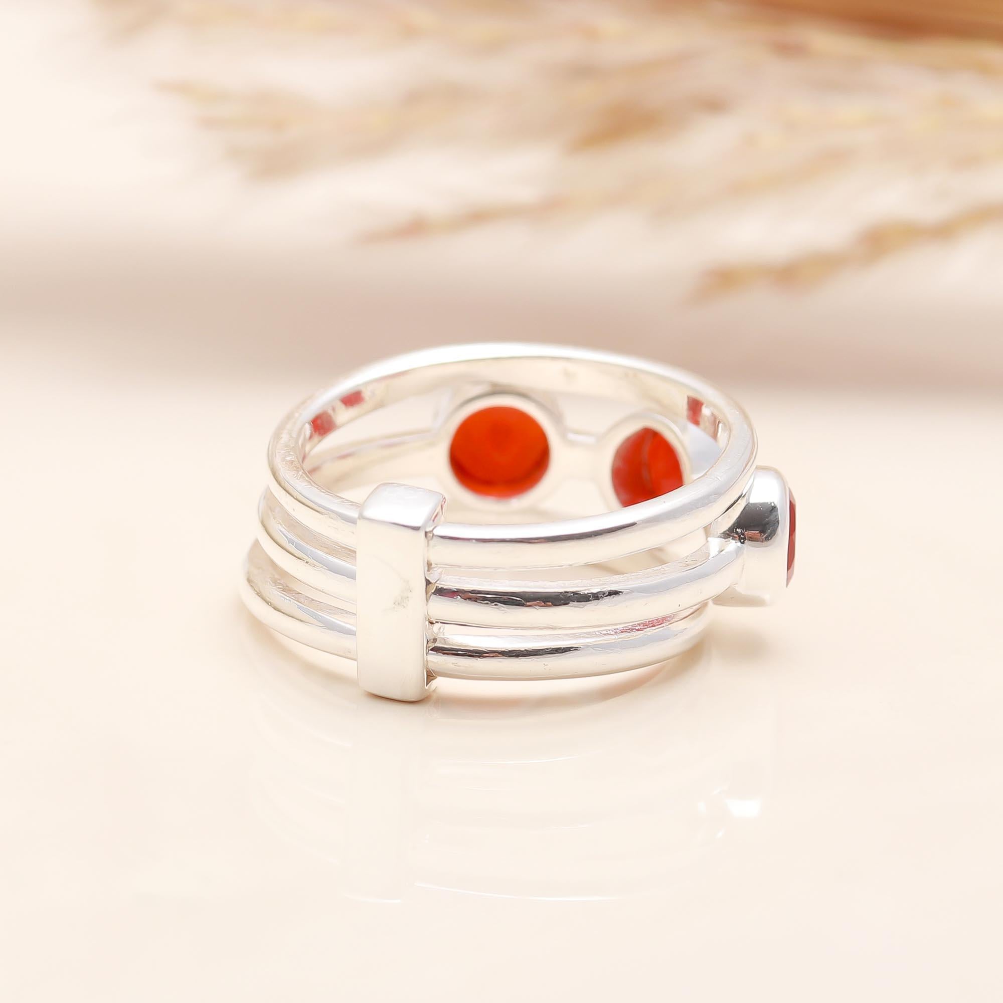 925 Silver Red Onyx Triple Band Ring