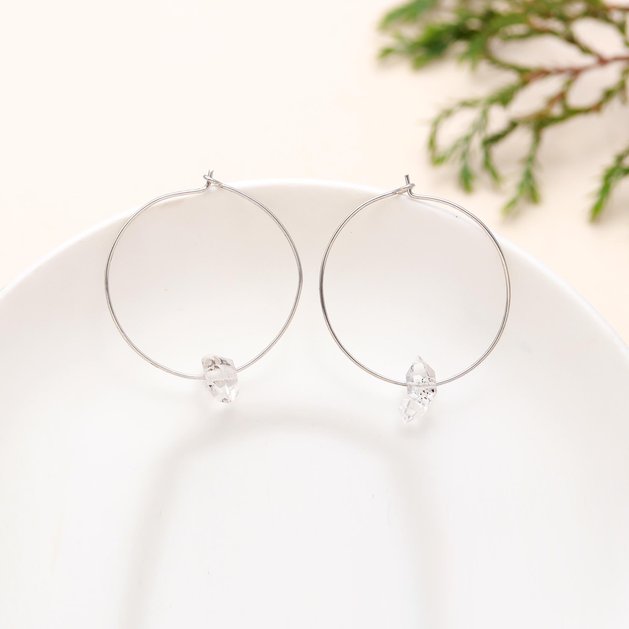 925 Silver Herkimer Quartz Hoop Earrings