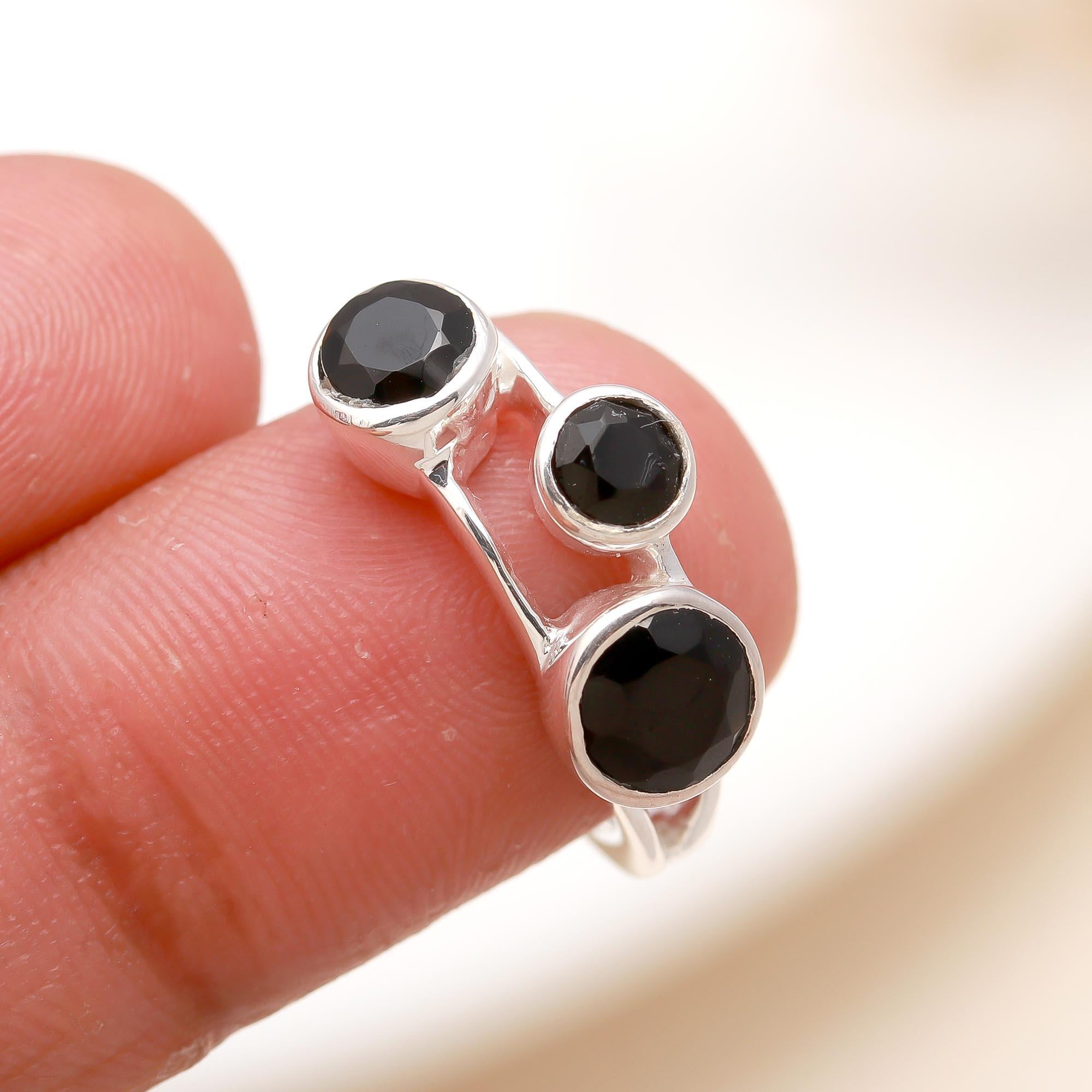 925 Silver Triple Black Onyx Ring