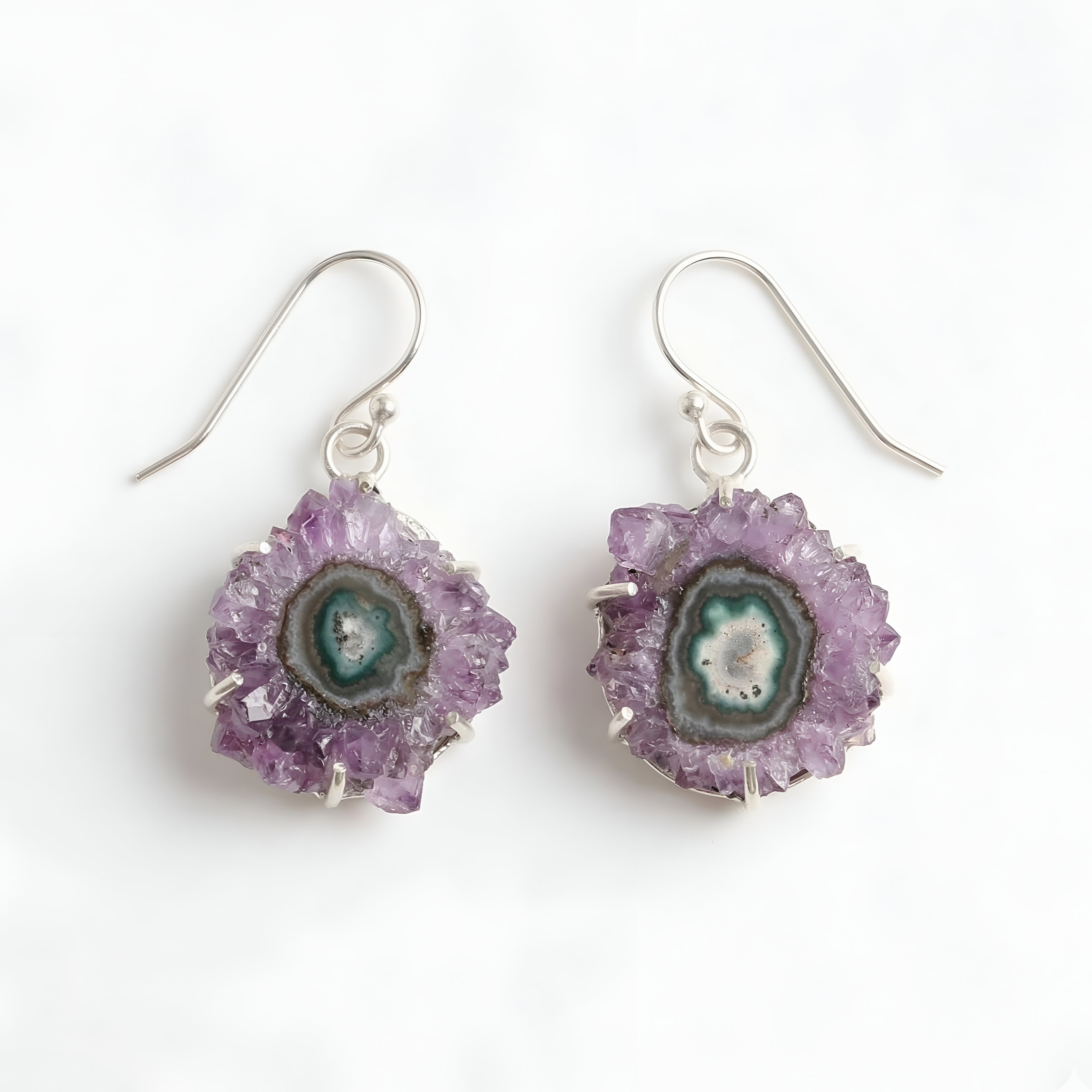The Violet Cosmos: Amethyst Stalactite Slice Silver Earrings
