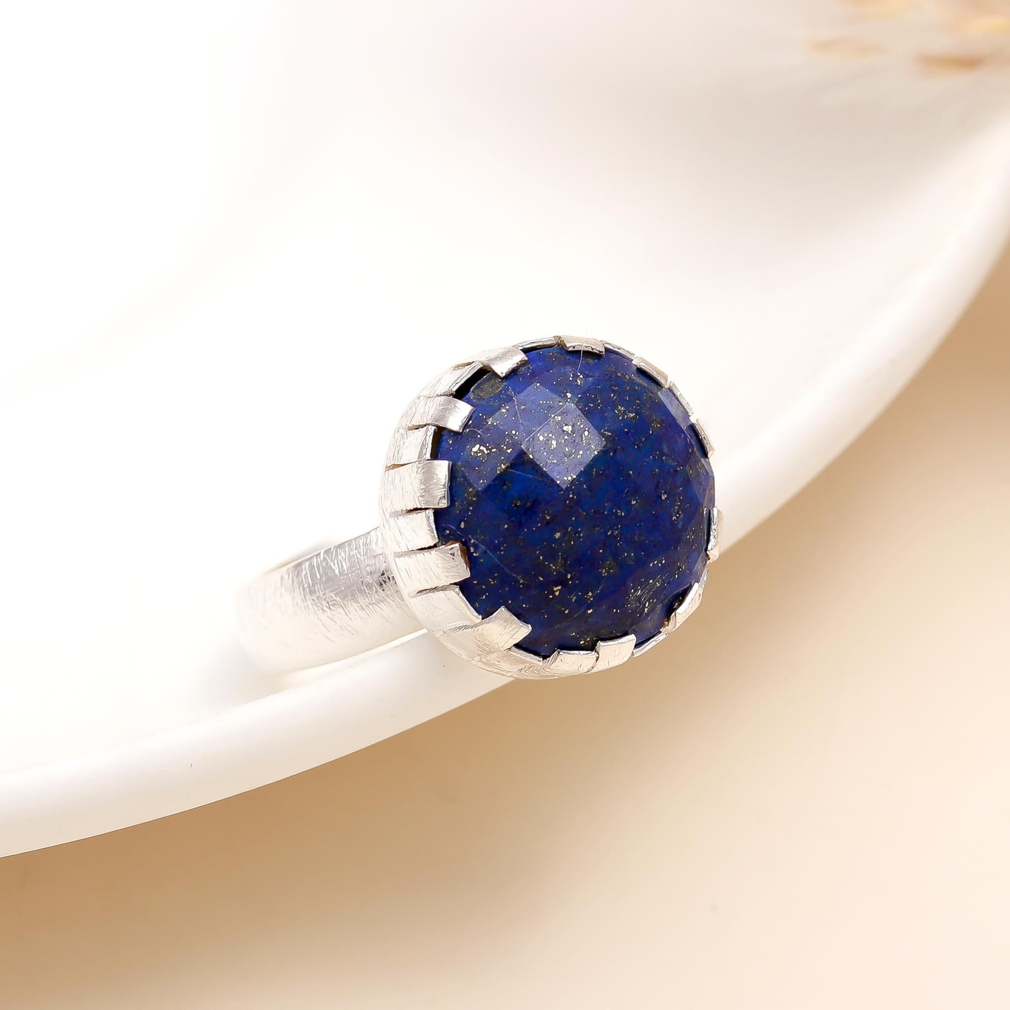 925 Silver Faceted Lapis Lazuli Ring